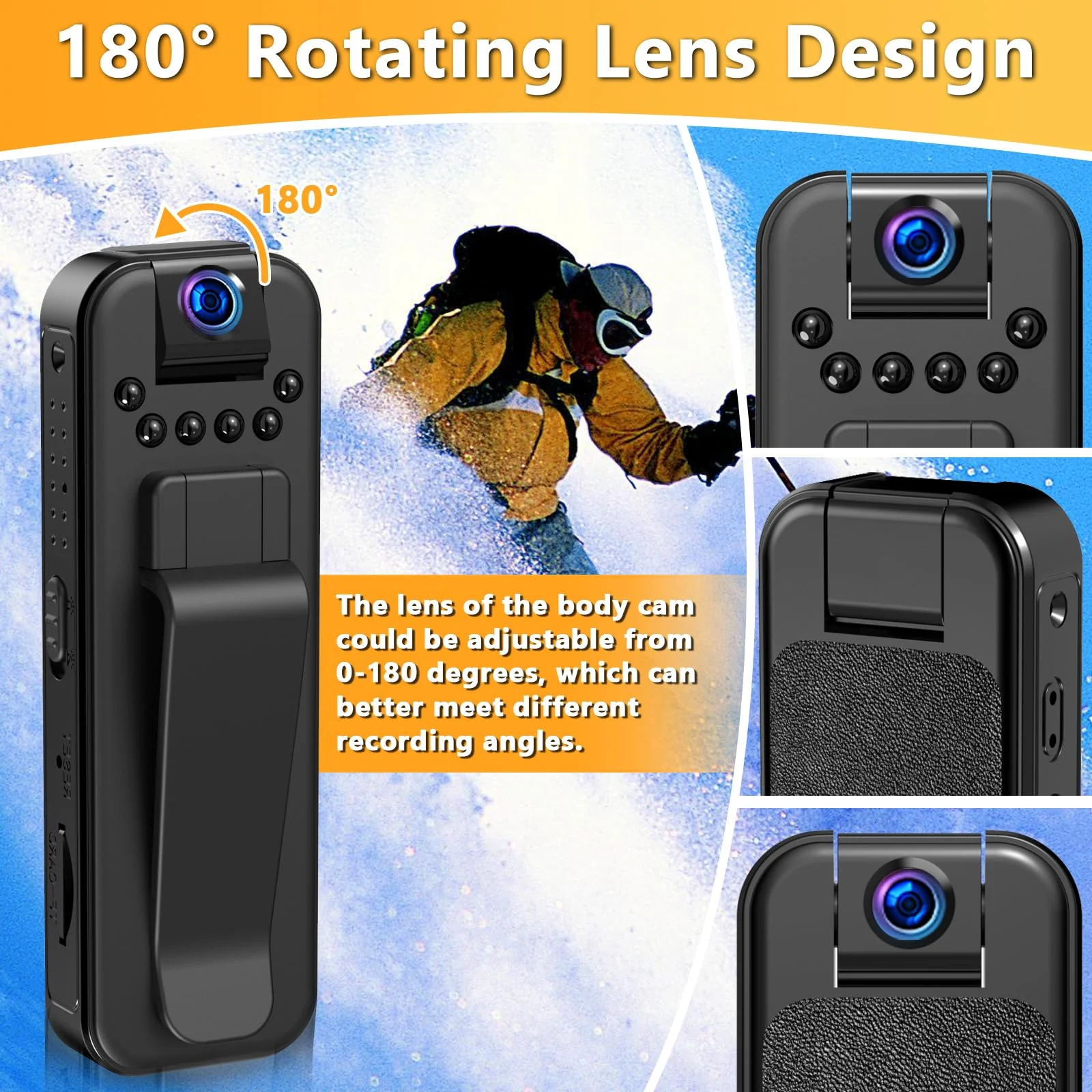 Hidden Body Camera HD 1080P Mini Body Cam with Night Vision Wearable Camcorder with 180° Rotatable Lens and Sturdy Clips Small Video Recorder for Security, Indoor, Outdoor - Image 4