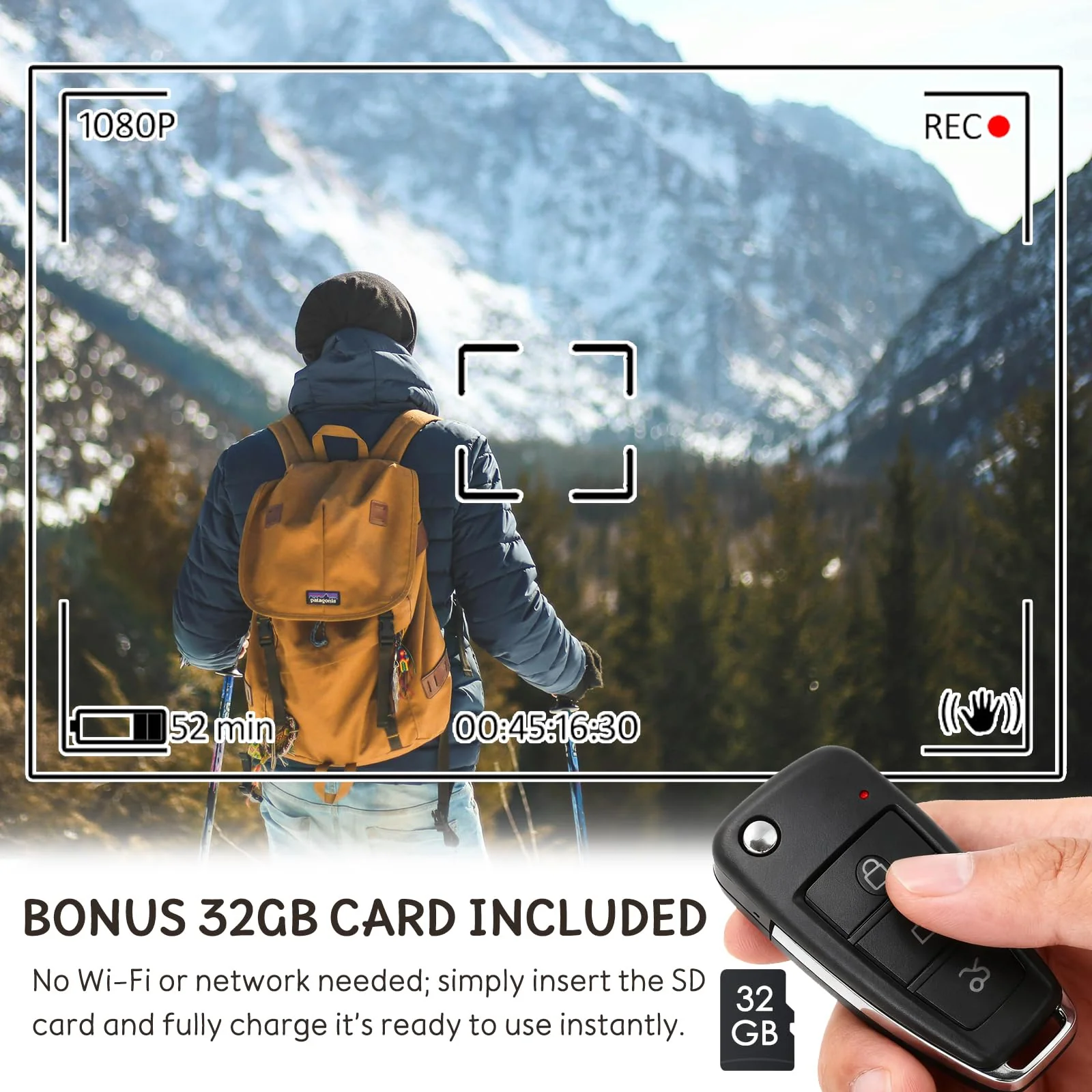 Hidden Camera Body Camera with 32GB SD Card - No WiFi Needed 1080P FHD Portable Spy Nanny Body Cam - Car Key Cameras - No Audio - Image 3