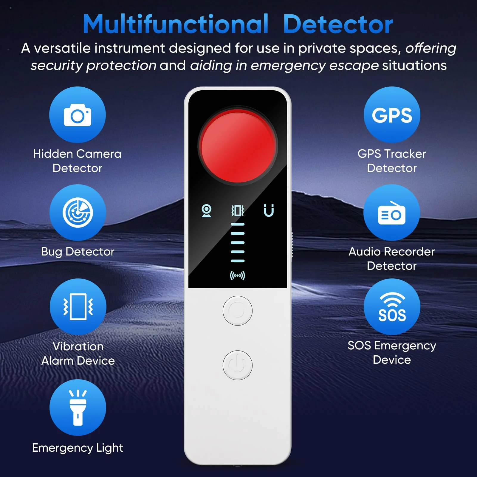 Hidden Camera Detector 2025 Anti-Spy Camera Finder with 5 Levels Sensitivity - GPS Tracker Detector - Bug Finder - Emergency Light for Home, Car, Hotel and Office - White - Image 4