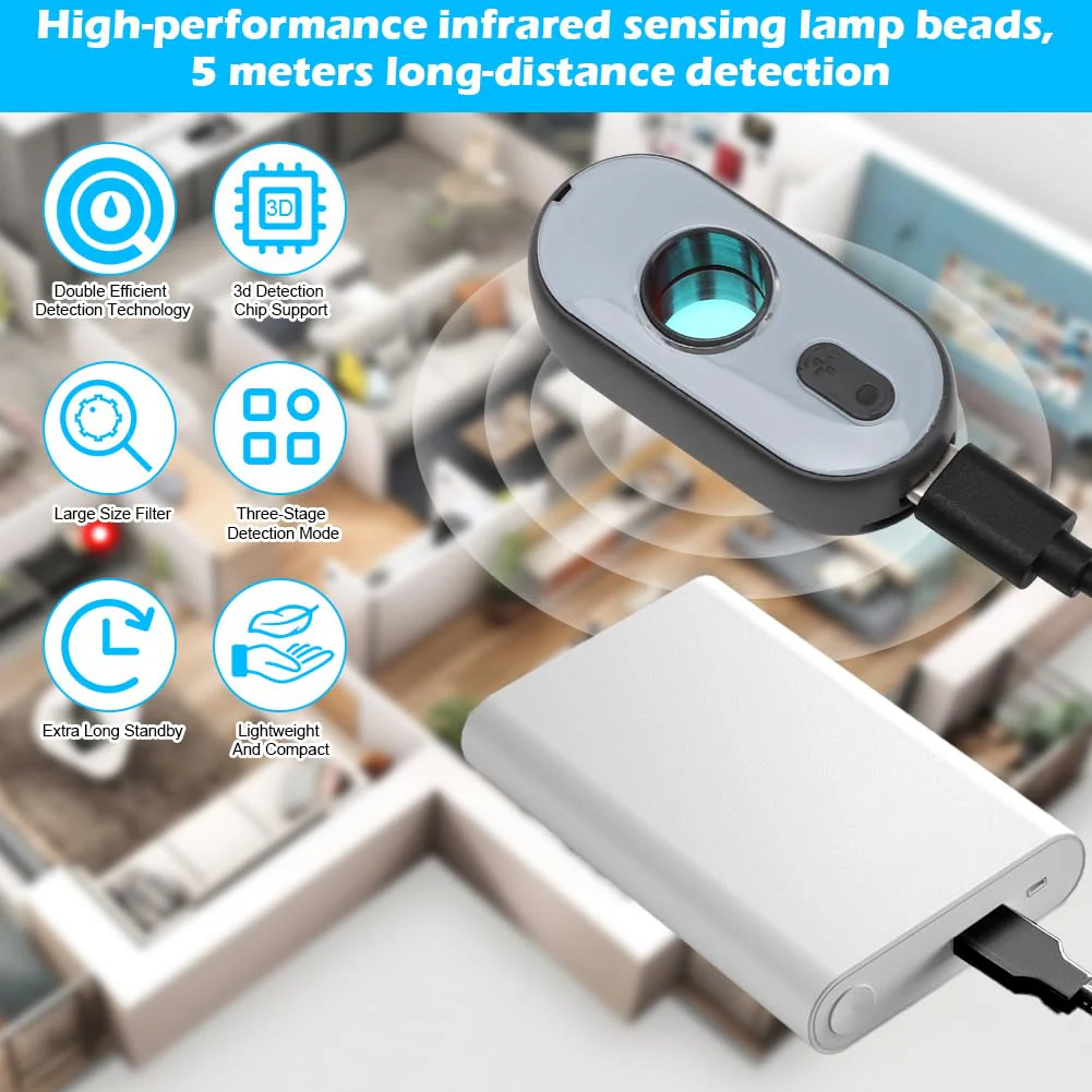 Hidden Camera Detector, 3-in-1 Bug Detector with Vibration Alarm and LED Torch, Anti-Spy Infrared Scanner, Hidden Cameras Detection, Hidden Camera Detector Anti-Spy for Hotel (Black) Black - Image 4