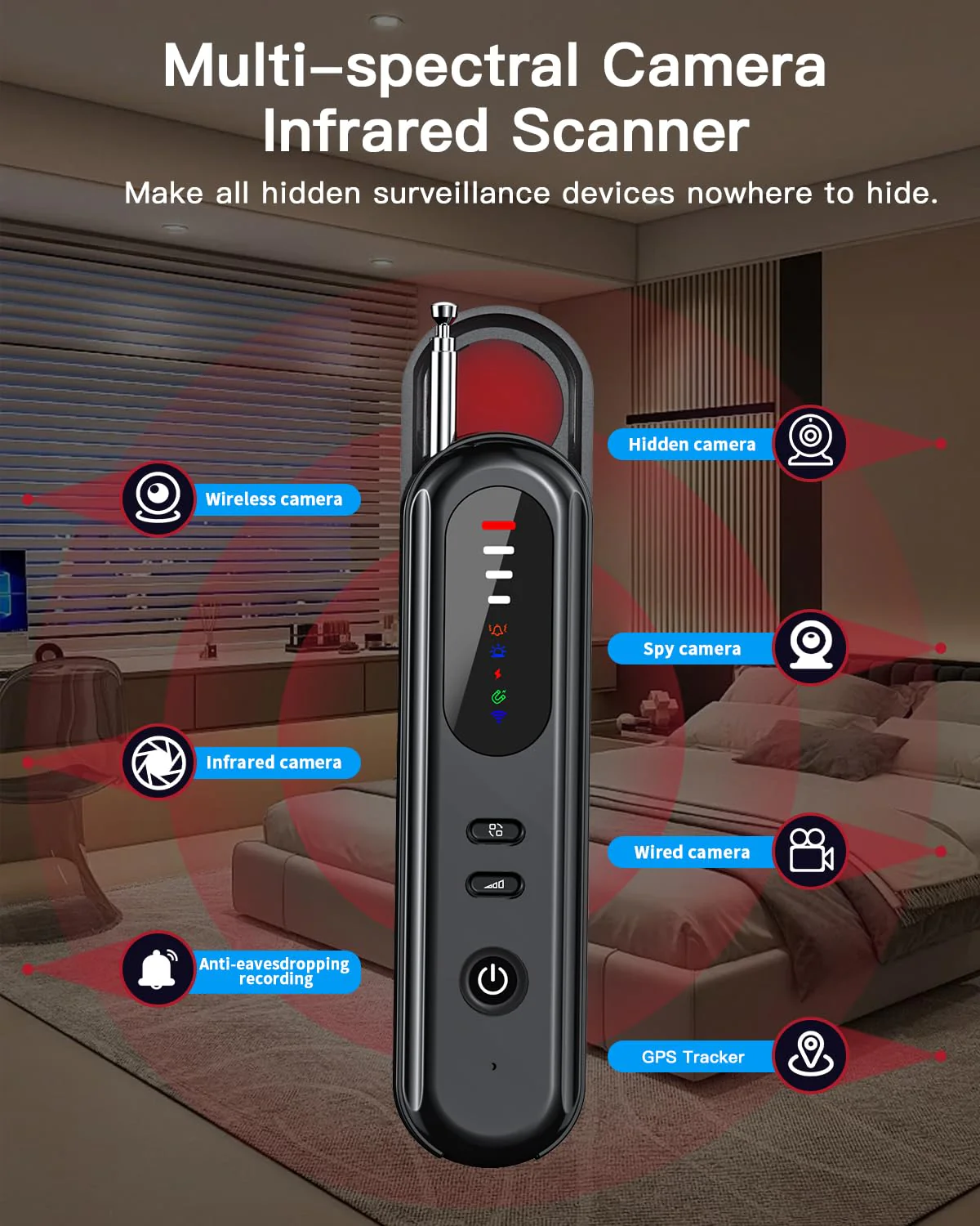 Hidden Camera Detector, Anti-Spy Camera Finder, RF Signal & WiFi Scanner, GPS Tracker & Bug Detector, 6 Modes Portable Privacy Protector for Travel, Hotel, Car, Bathroom– Spy Device Detection Pen - Image 2