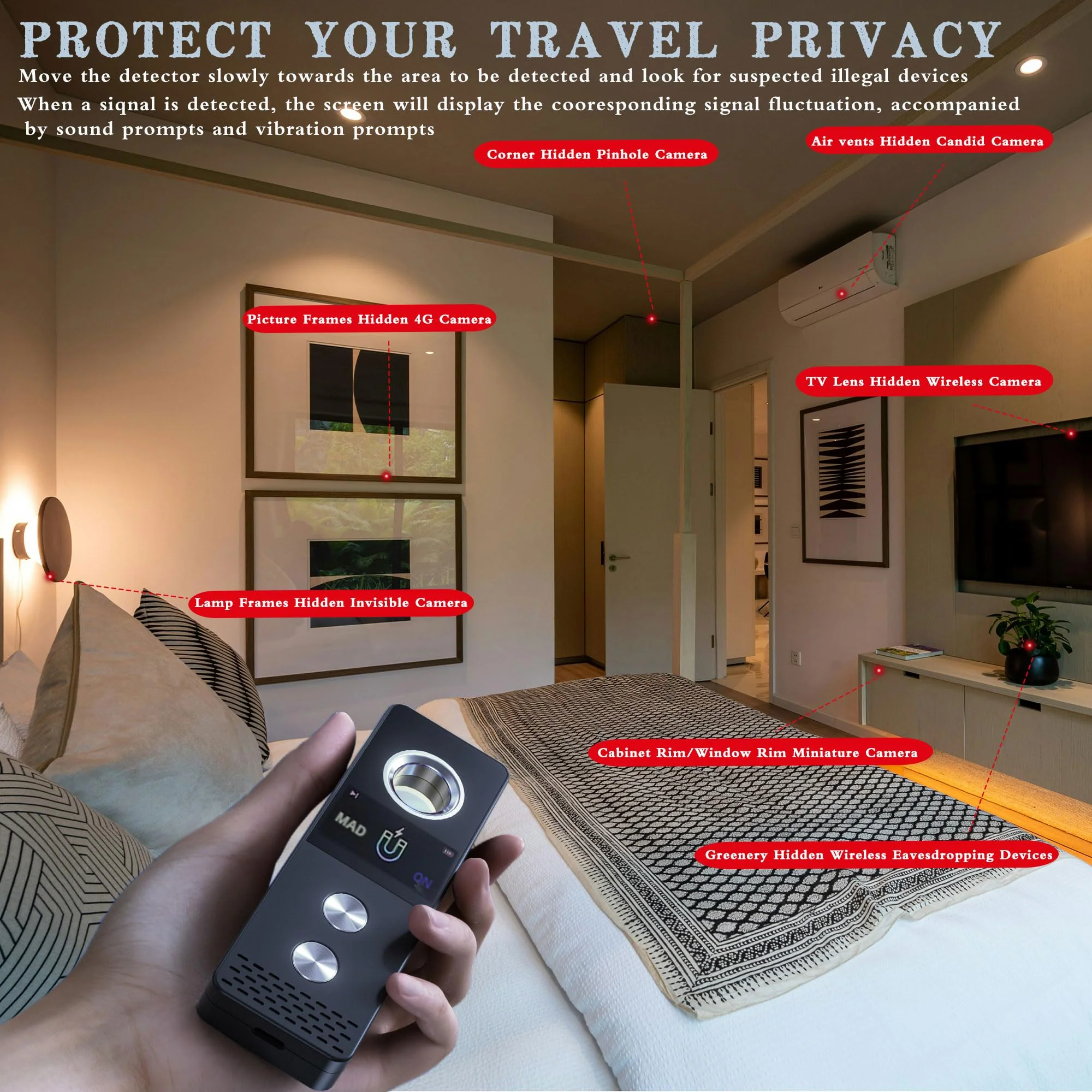 Hidden Camera Detector - RF Bug Detector Device for Privacy Protection | Anti-Spy Finder for Travel & Hotels - Image 4