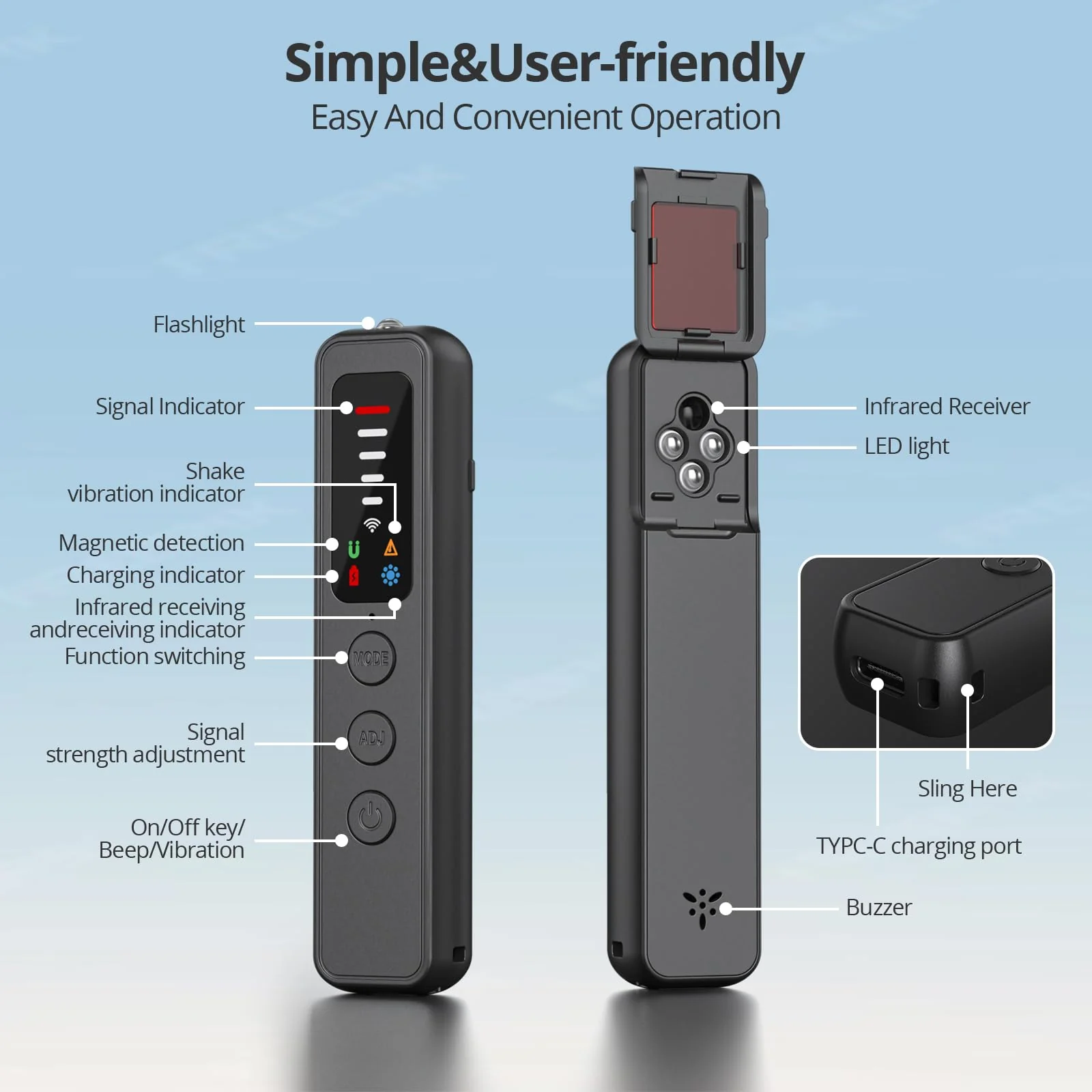 Hidden Camera Detector, Spy Camera Detectors - AI-Powered Anti-Spy Device, GPS Tracker & Bug Detector, Portable RF Signal Scanner for Hotels, Travel, Home & Office, 5-Level Sensitivity Black - Image 5