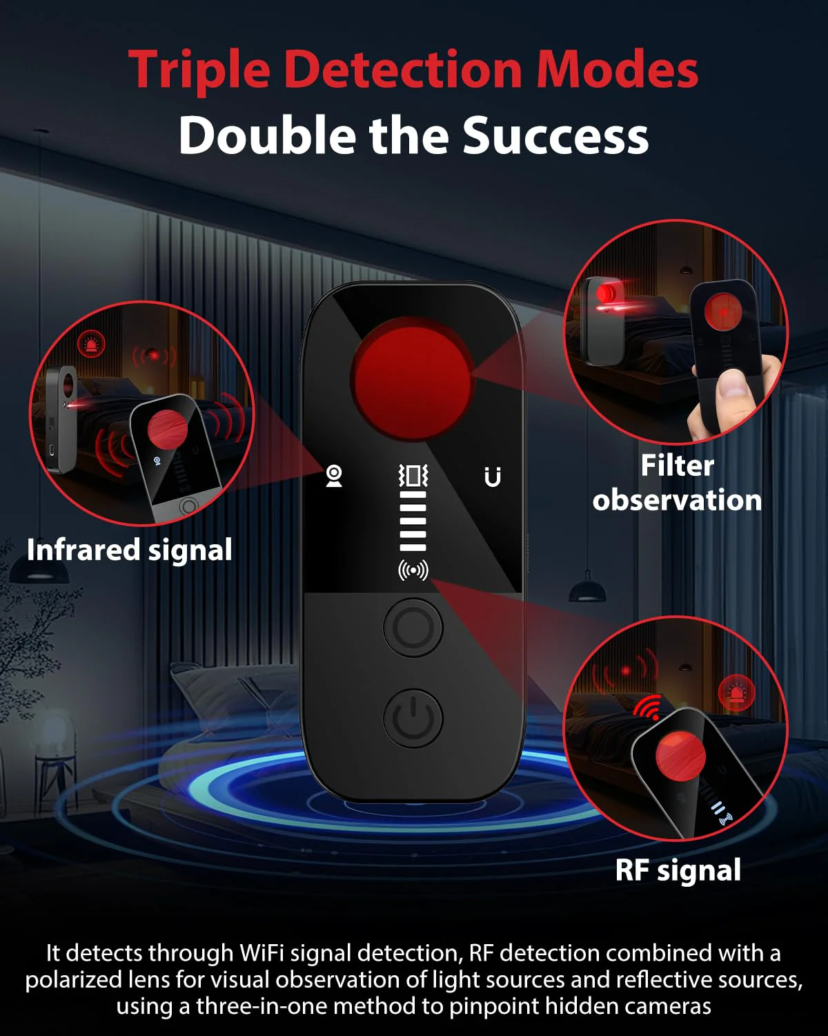 Hidden Camera Detectors & Bug Detector, 2026 Upgraded Spy Camera Finder with 7 Modes | Detects RF Signals & GPS Trackers for Hotel, Office, Bathroom & Car | Portable with 720-Hour Battery Black - Image 3