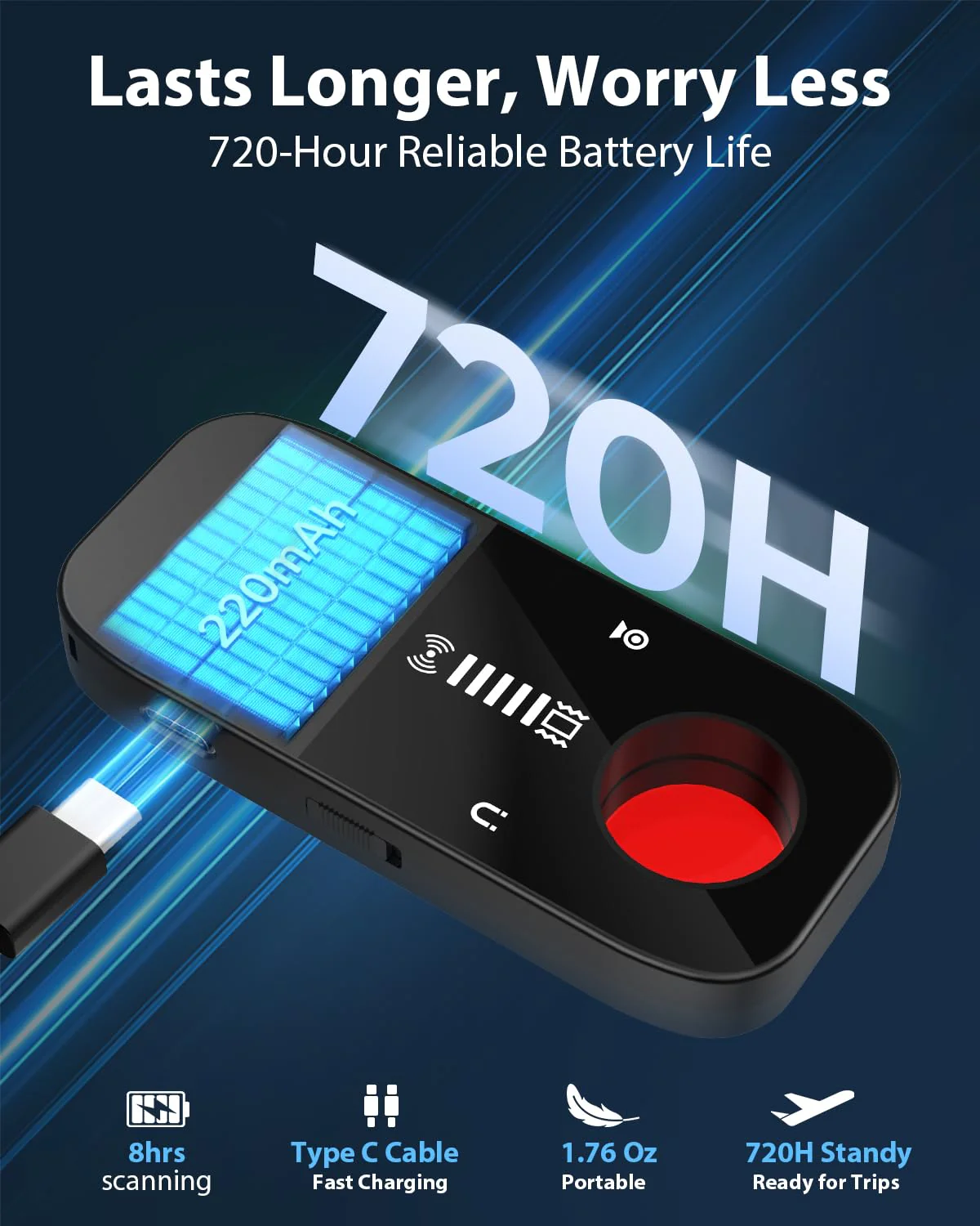 Hidden Camera Detectors & Bug Detector, 2026 Upgraded Spy Camera Finder with 7 Modes | Detects RF Signals & GPS Trackers for Hotel, Office, Bathroom & Car | Portable with 720-Hour Battery Black - Image 5