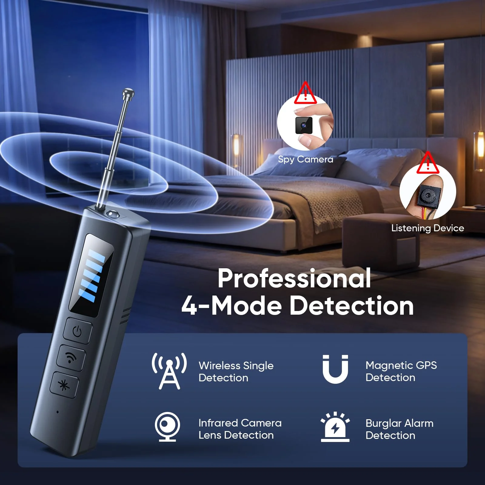Hidden Camera Detectors, Spy Camera Detector with RF Signal & Infrared Detection for Wireless Cameras, GPS Trackers, Privacy Protection, Portable Travel Safety Tool - Image 3