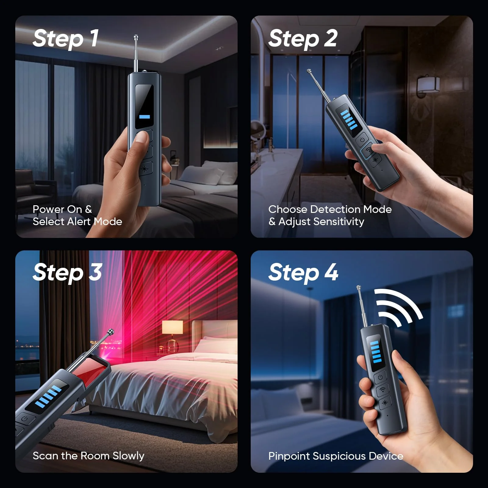 Hidden Camera Detectors, Spy Camera Detector with RF Signal & Infrared Detection for Wireless Cameras, GPS Trackers, Privacy Protection, Portable Travel Safety Tool - Image 4