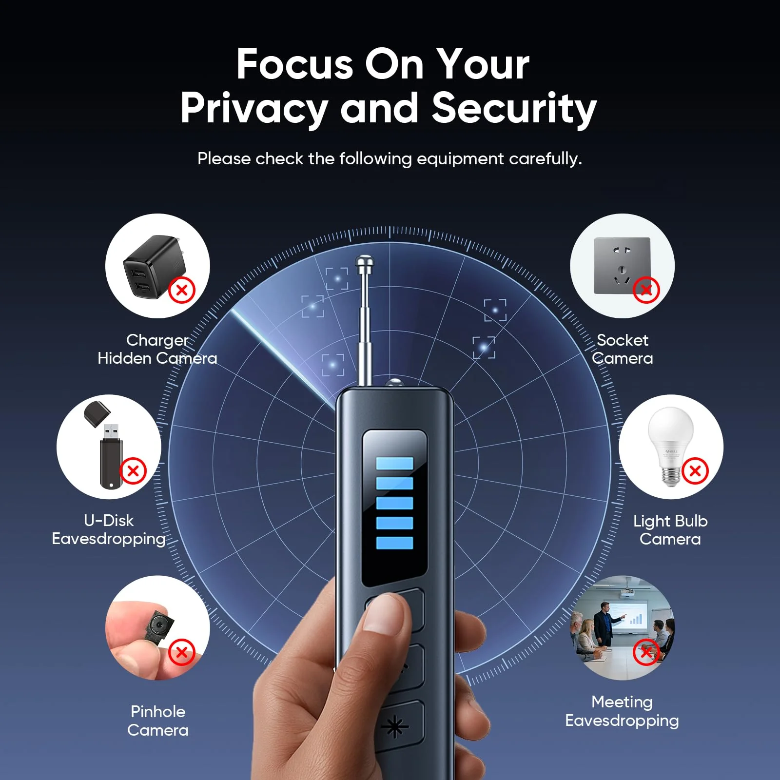 Hidden Camera Detectors, Spy Camera Detector with RF Signal & Infrared Detection for Wireless Cameras, GPS Trackers, Privacy Protection, Portable Travel Safety Tool - Image 6
