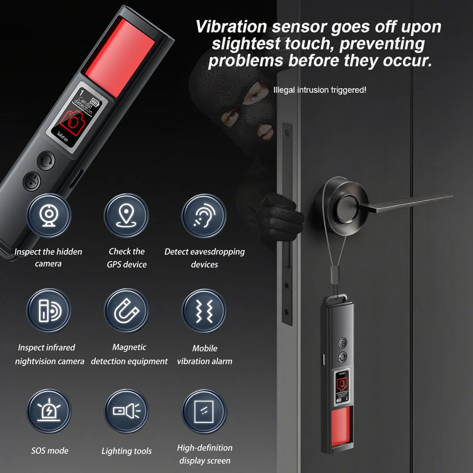 Hidden Camera Detectors, Spy Camera Detectors, 2025 Upgraded Device Finder for Hotels Car Office Home Travel Meetingroom, Signal Scanner Mini Design, 8 Levels Sensitivity 9 Modes, 25H Working Time Black - Image 2