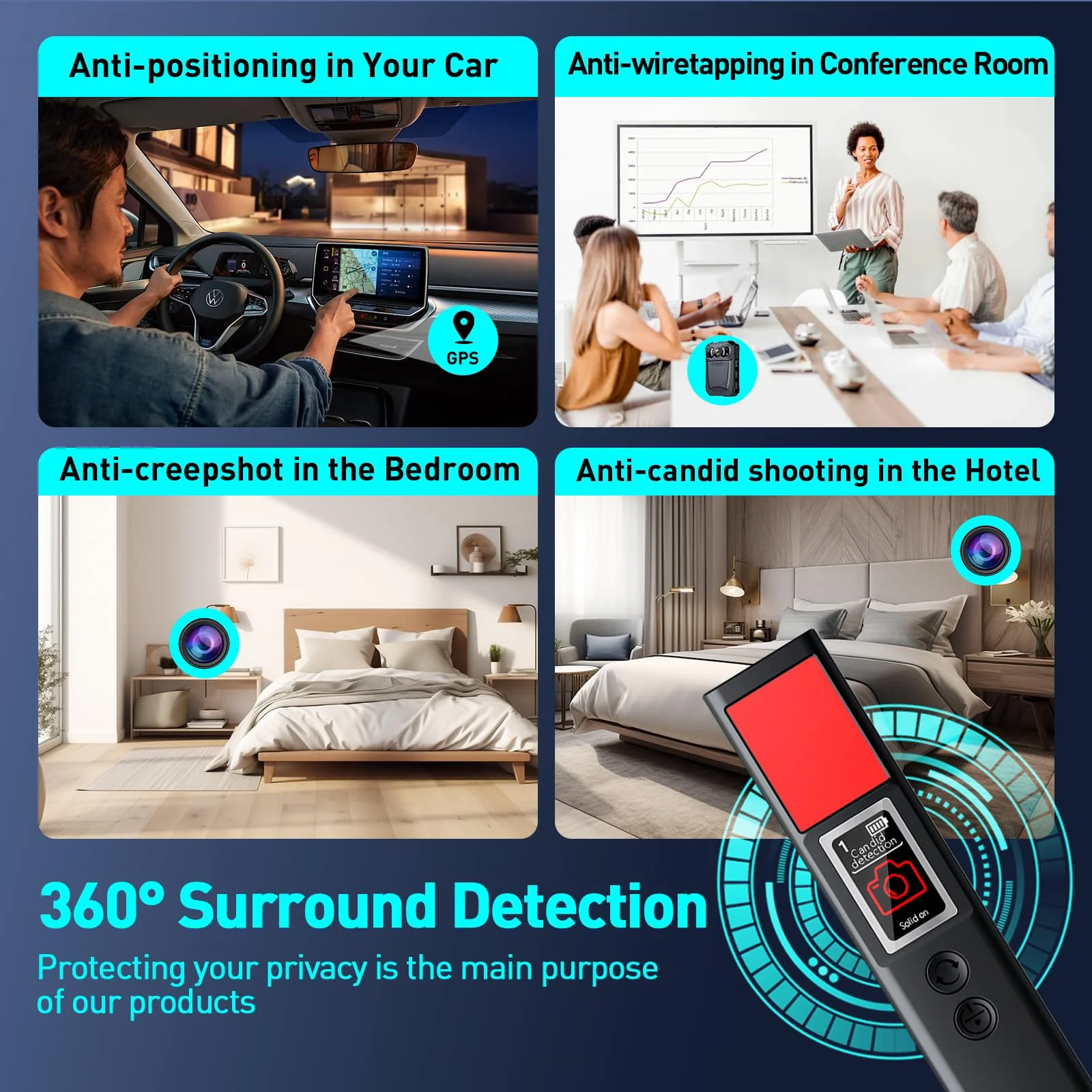 Hidden Camera Detectors, Spy Camera Detectors, 2025 Upgraded Device Finder for Hotels Car Office Home Travel Meetingroom, Signal Scanner Mini Design, 8 Levels Sensitivity 9 Modes, 25H Working Time Black - Image 4