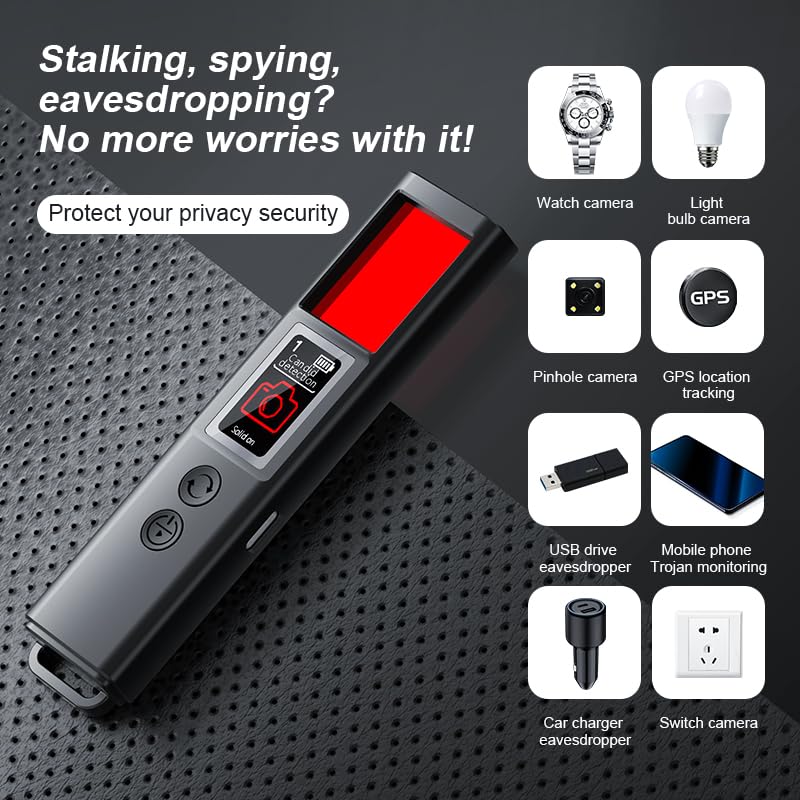 Hidden Camera Detectors, Spy Camera Detectors, 2025 Upgraded Device Finder for Hotels Car Office Home Travel Meetingroom, Signal Scanner Mini Design, 8 Levels Sensitivity 9 Modes, 25H Working Time Black - Image 6