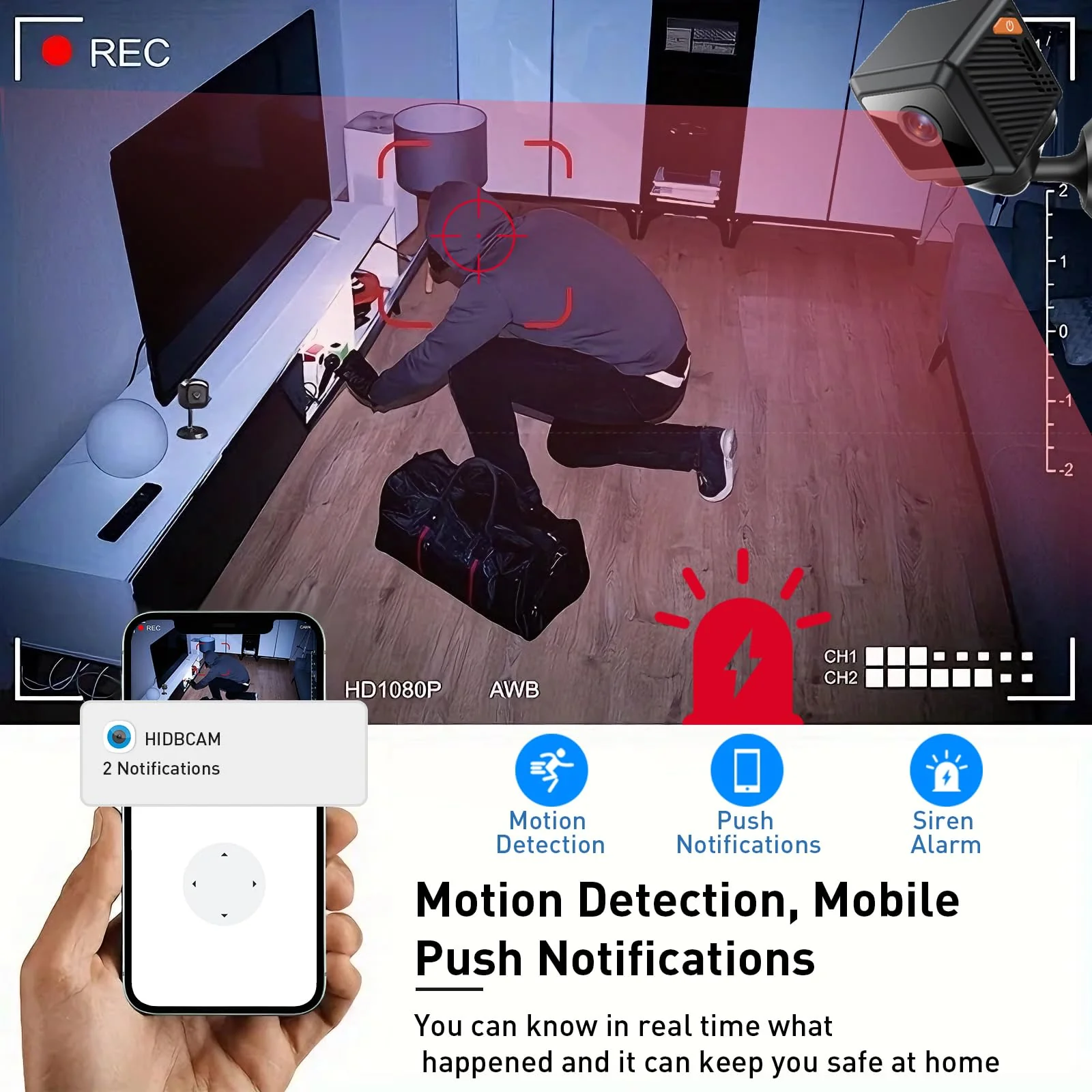 Hidden Camera for Home Security - 1080P HD Mini Indoor Camera for Surveillance - Spy Cam with WiFi Wireless, App Control, Motion Detection, Night Vision, Instant Alerts, Cloud & SD Card Storage - Image 5
