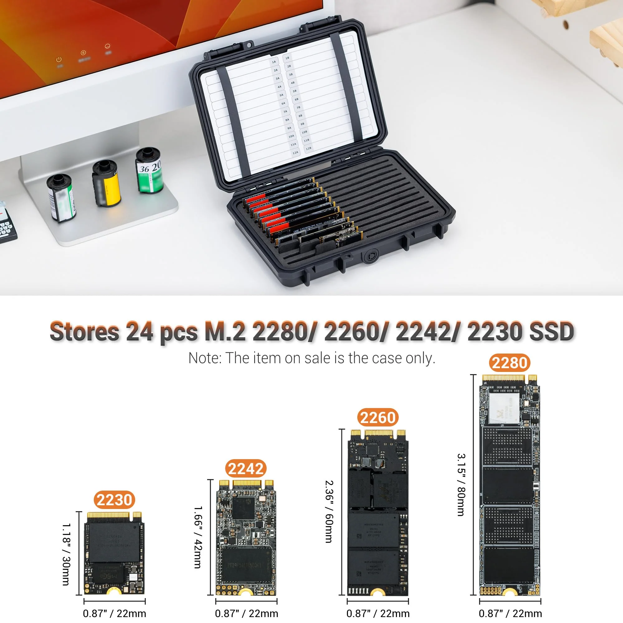 High Capacity 24 Slots M.2 2280 2260 2242 2240 2230 Case, Sturdy M.2 NVMe SSD Card Case with Label & Notepaper, Water-Resistant & Shockproof M.2 2280 SSD Holder Vertical Style M.2 Drive Organizer Box for 24 M.2 SSDs - Image 2