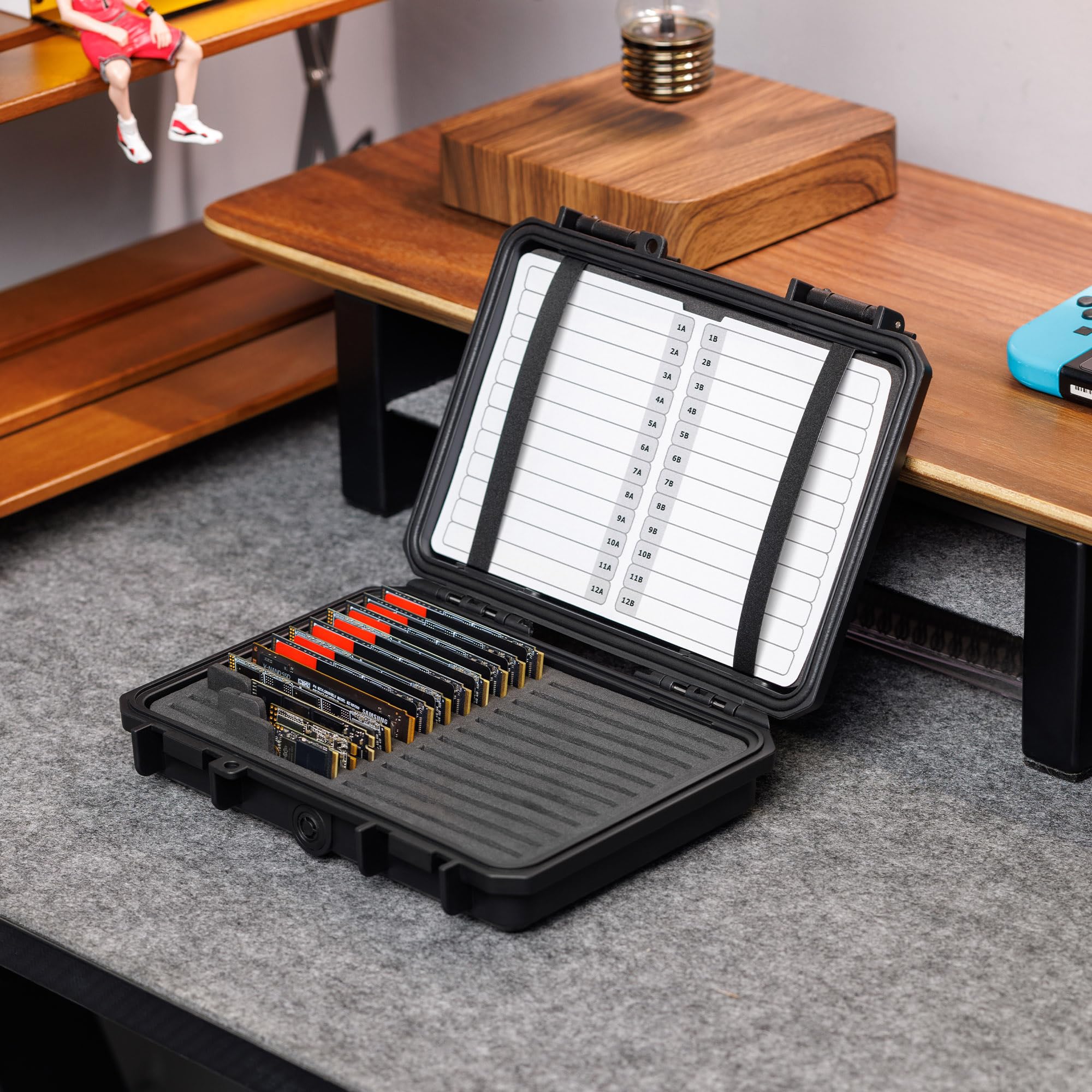 High Capacity 24 Slots M.2 2280 2260 2242 2240 2230 Case, Sturdy M.2 NVMe SSD Card Case with Label & Notepaper, Water-Resistant & Shockproof M.2 2280 SSD Holder Vertical Style M.2 Drive Organizer Box for 24 M.2 SSDs - Image 8