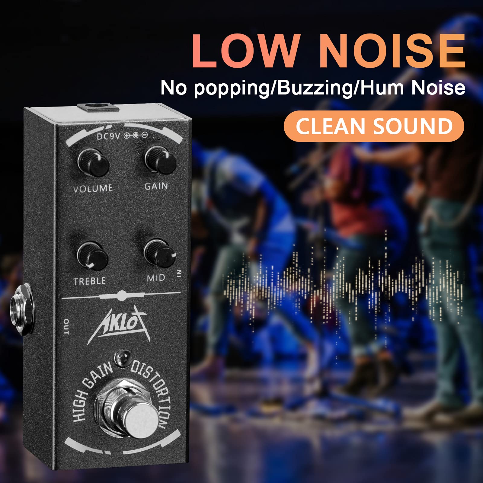 High Gain Distortion Guitar Pedal, AKLOT Electric Effects Pedals Mini Single Type DC 9V True Bypass High Gain Distortion - Image 4