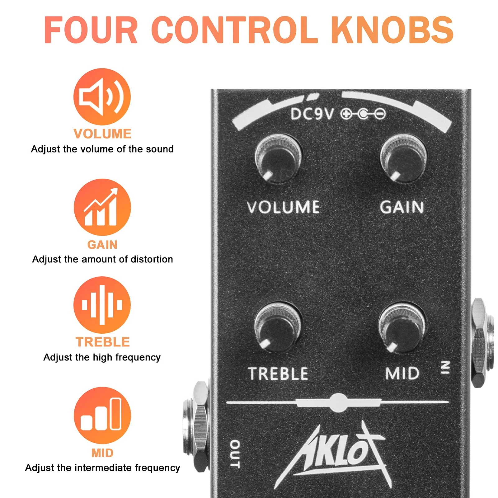 High Gain Distortion Guitar Pedal, AKLOT Electric Effects Pedals Mini Single Type DC 9V True Bypass High Gain Distortion - Image 5