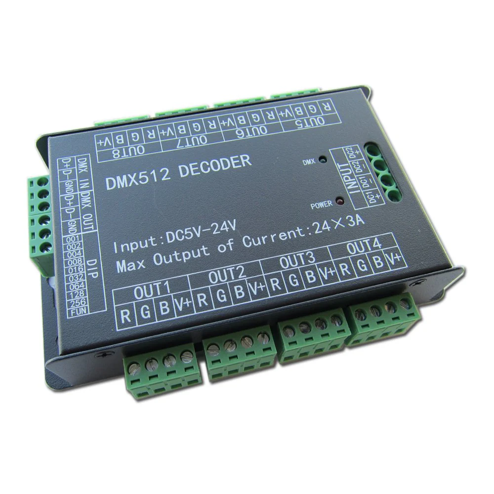 High Power 24 Channel RGB 3A/CH DMX512 Controller Led Decoder Dimmer 500Hz Flicker Free Smoother Dimming DMX Signal Indicator Flashes Function DC 5V-24V - Image 3