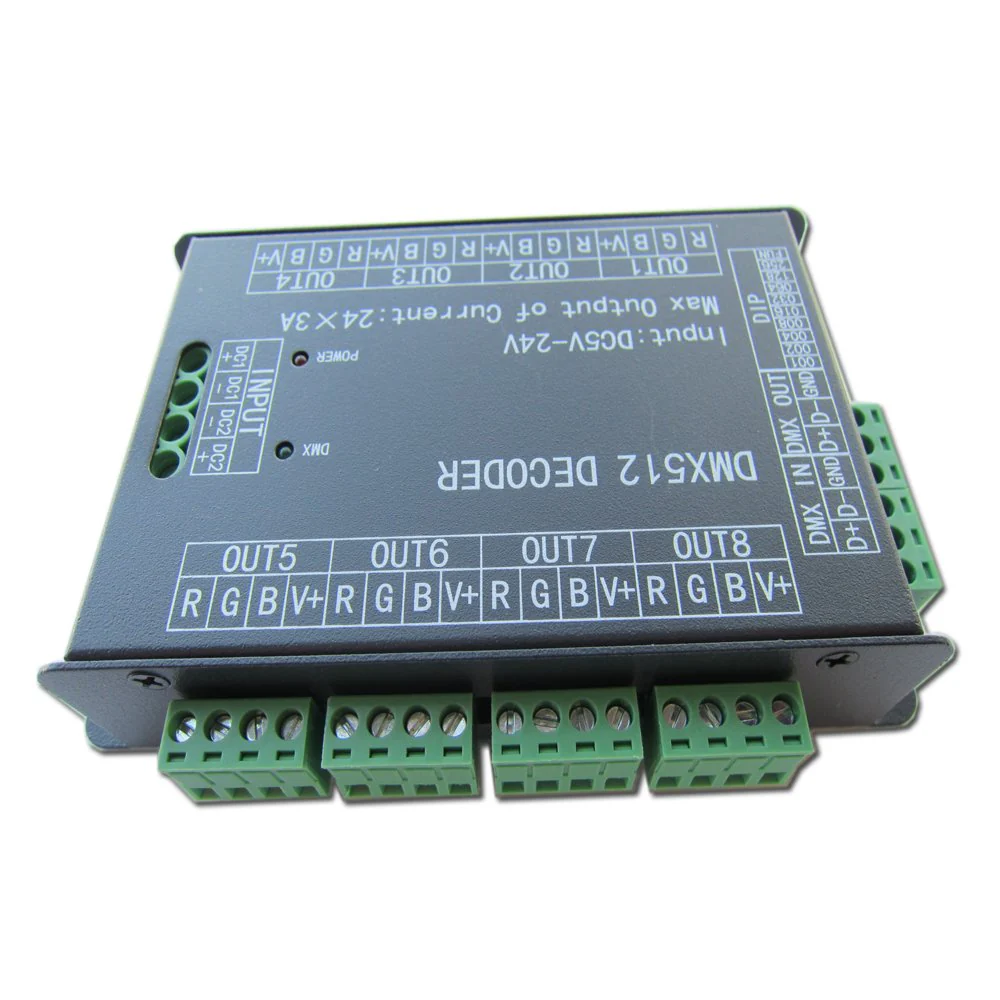 High Power 24 Channel RGB 3A/CH DMX512 Controller Led Decoder Dimmer 500Hz Flicker Free Smoother Dimming DMX Signal Indicator Flashes Function DC 5V-24V - Image 5