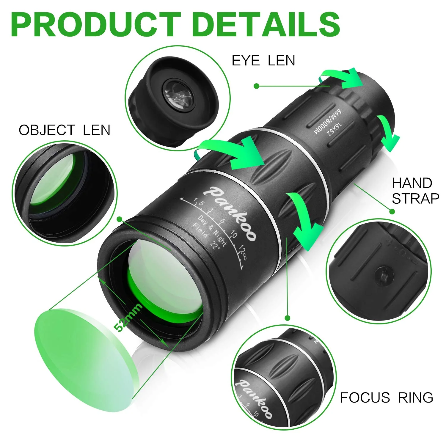 High Powered 16X52 Monocular Telescope for Adults - 2025 Power Prism, Compact HD Scope, Suitable for Gifts, Outdoor Activities, Concert, Travelling & Bird Watching 16xmonocular - Image 2