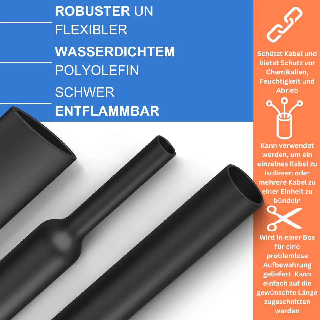 High Quality 2:1 Ratio Mini Heat Shrink Tubing Roll, Inner Diameter Range, Lengths and Colours, High Quality Cable Wrap by Gocableties Black 4,8 mm - Image 2