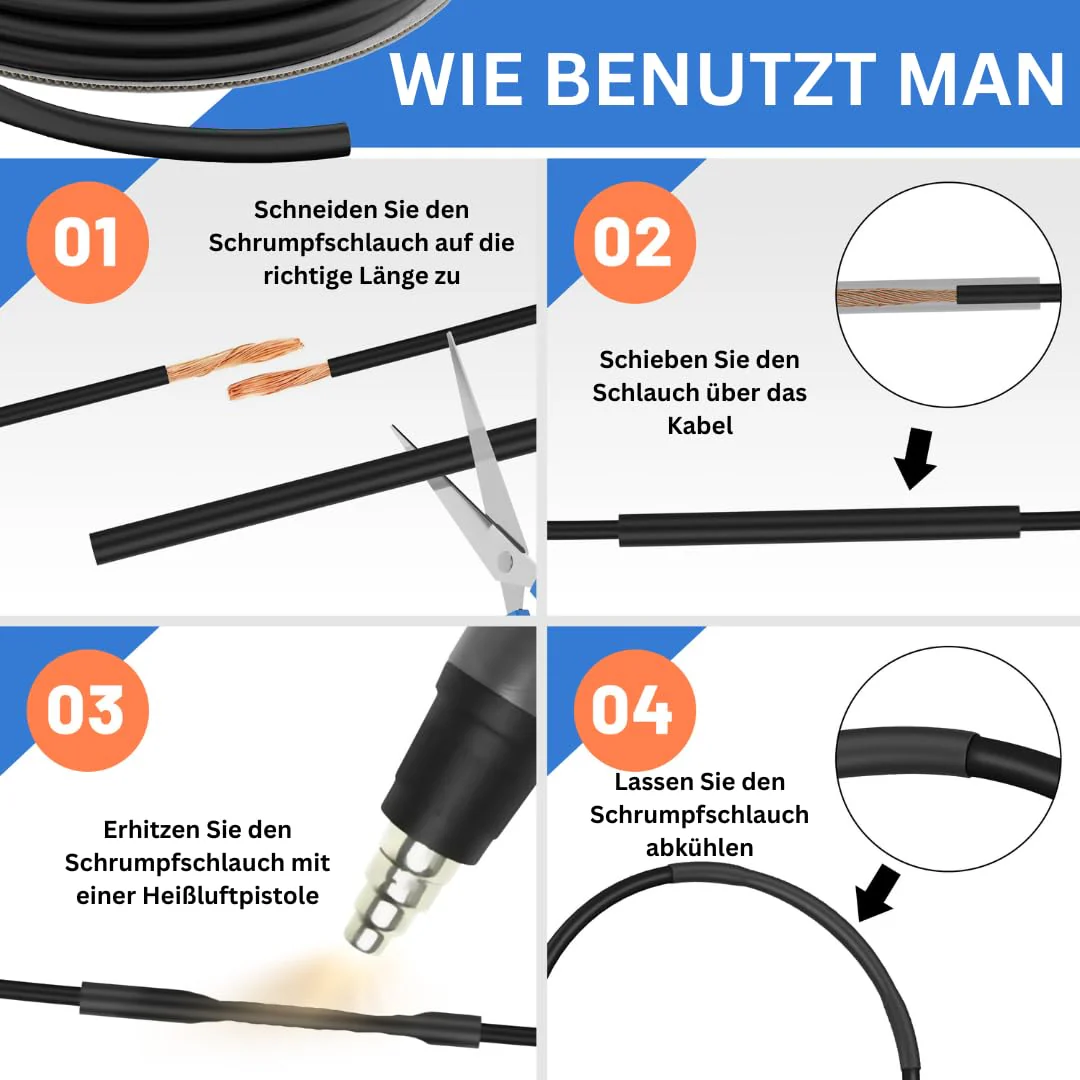 High Quality 2:1 Ratio Mini Heat Shrink Tubing Roll, Inner Diameter Range, Lengths and Colours, High Quality Cable Wrap by Gocableties Black 4,8 mm - Image 4