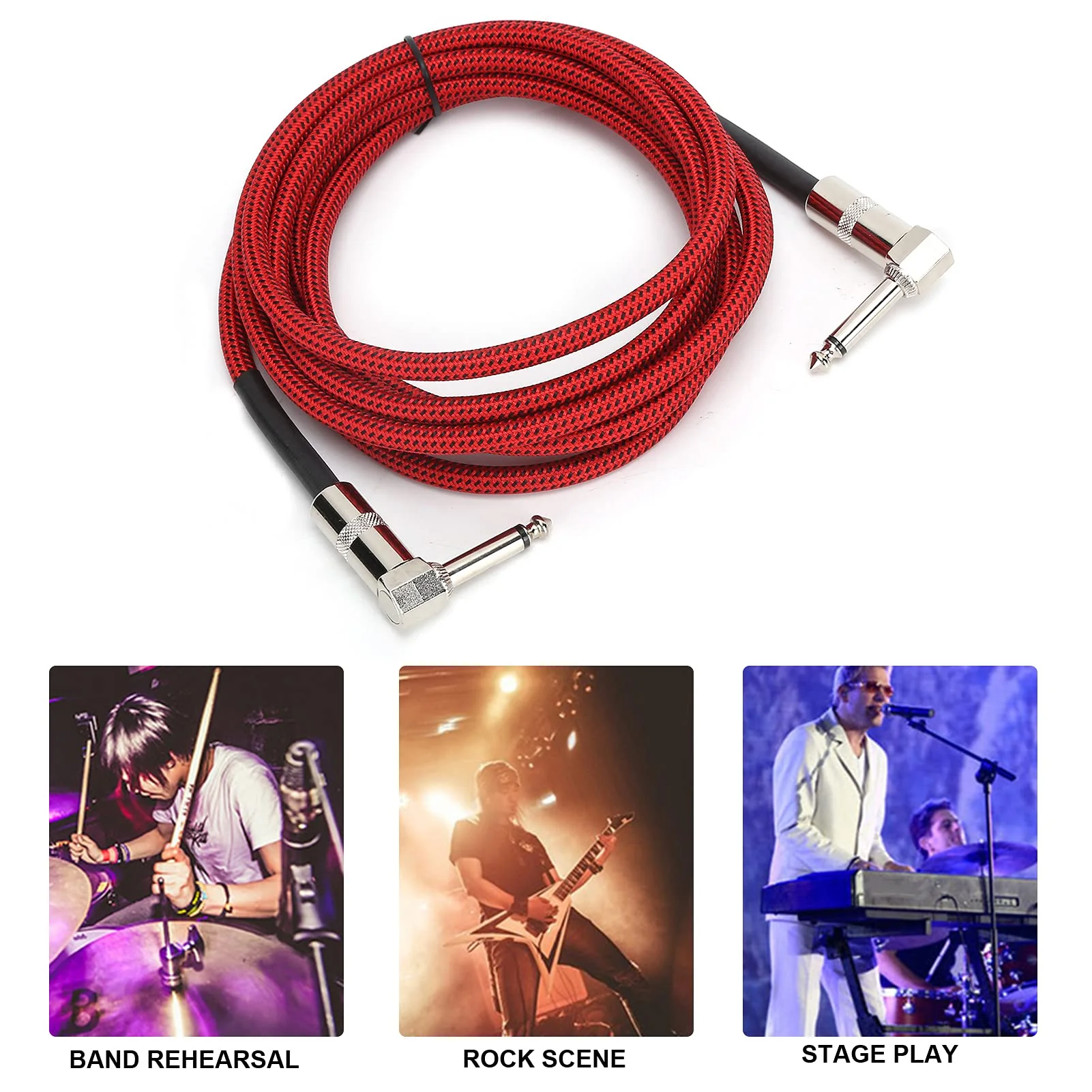 Hilitand Guitar Cable - 6.35MM Male Head Audio Guitar Cable 10ft Electric Guitar Amplifier Cord - Right Angle to Right Angle 1/4 Inch Instrument Cable Guitar Amp Cable(red) - Image 5