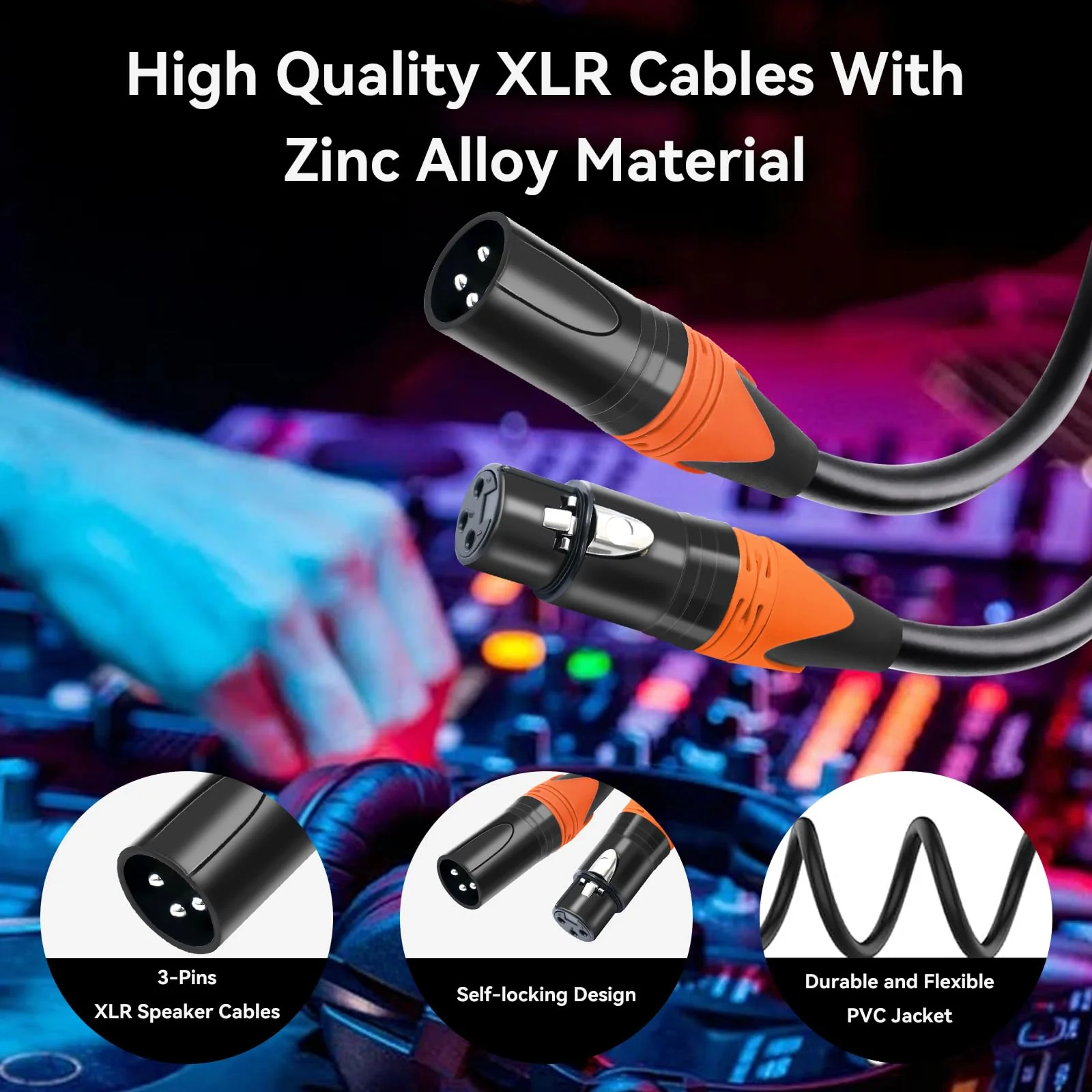 HINGTAT XLR Cables, Microphone Cable Male to Female, XLR Speaker Cable, 3-Pin Balanced Shielded XLR Cable for Mic Mixer, Recording Studio, Podcast 3ft 2Pack - Image 2