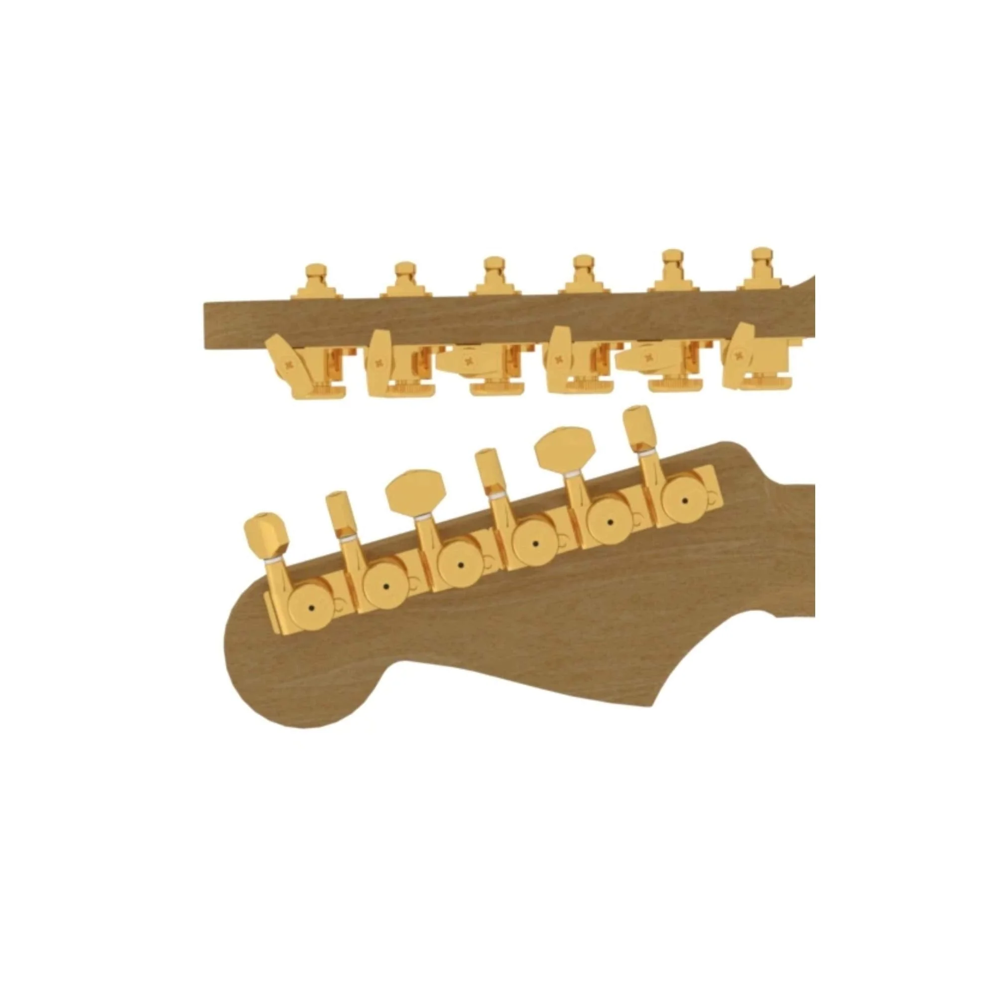 Hipshot Grip-Lock Vintage 6 Inline Bass Side Staggered Closed 8.5mm Tuners with Universal Mounting Plate, Gold - Image 2