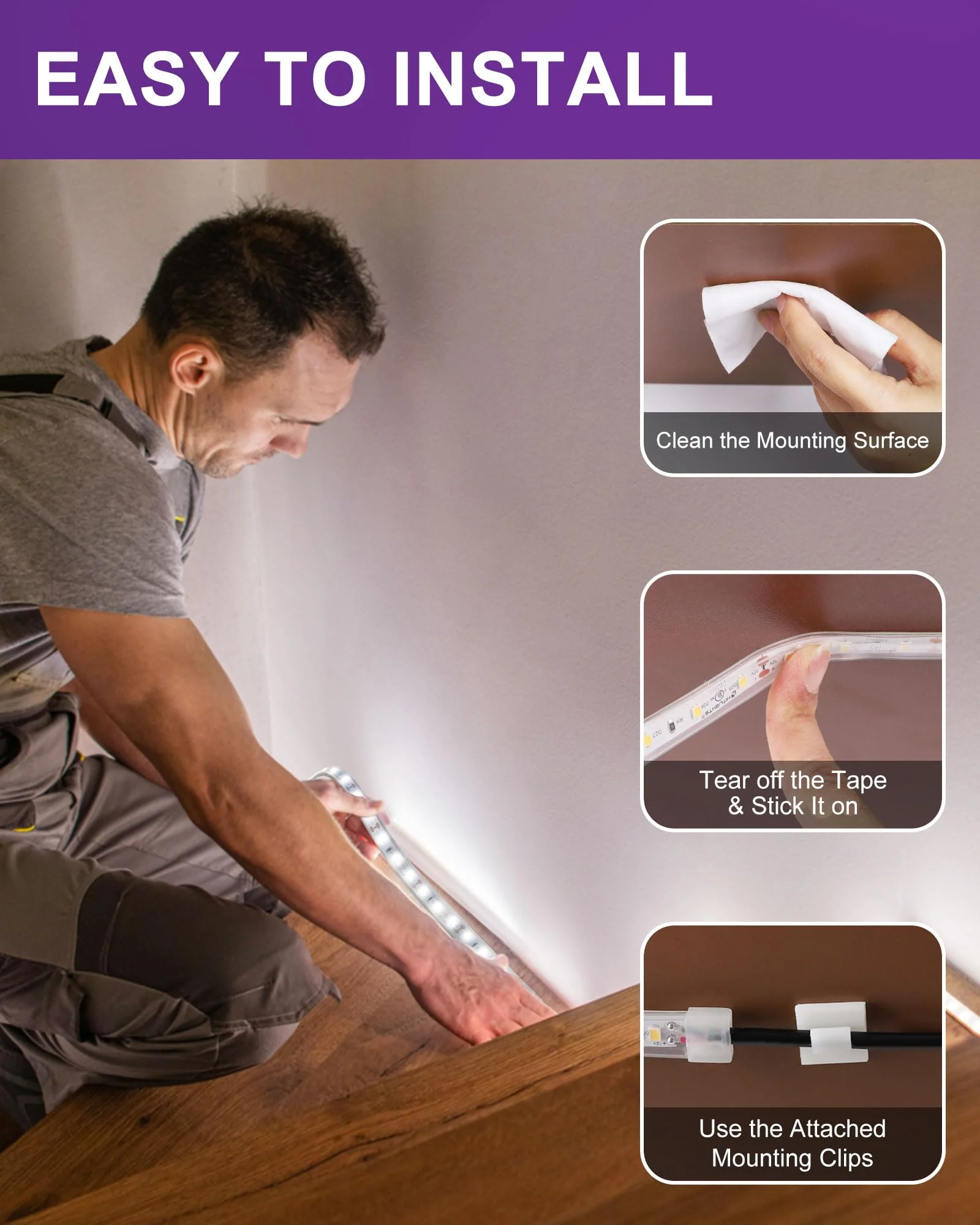 HitLights Outdoor LED Strip Lights Waterproof White, 16.4ft Dimmable Tape Light 5000K, IP67, 300 LEDs, 150Lm/ft, 12V Flexible Rope Lights for Home, Balcony, Roof, Patio (Power Source Not Included) 16.4ft 300LEDs 5000K IP67 Waterproof - Image 5