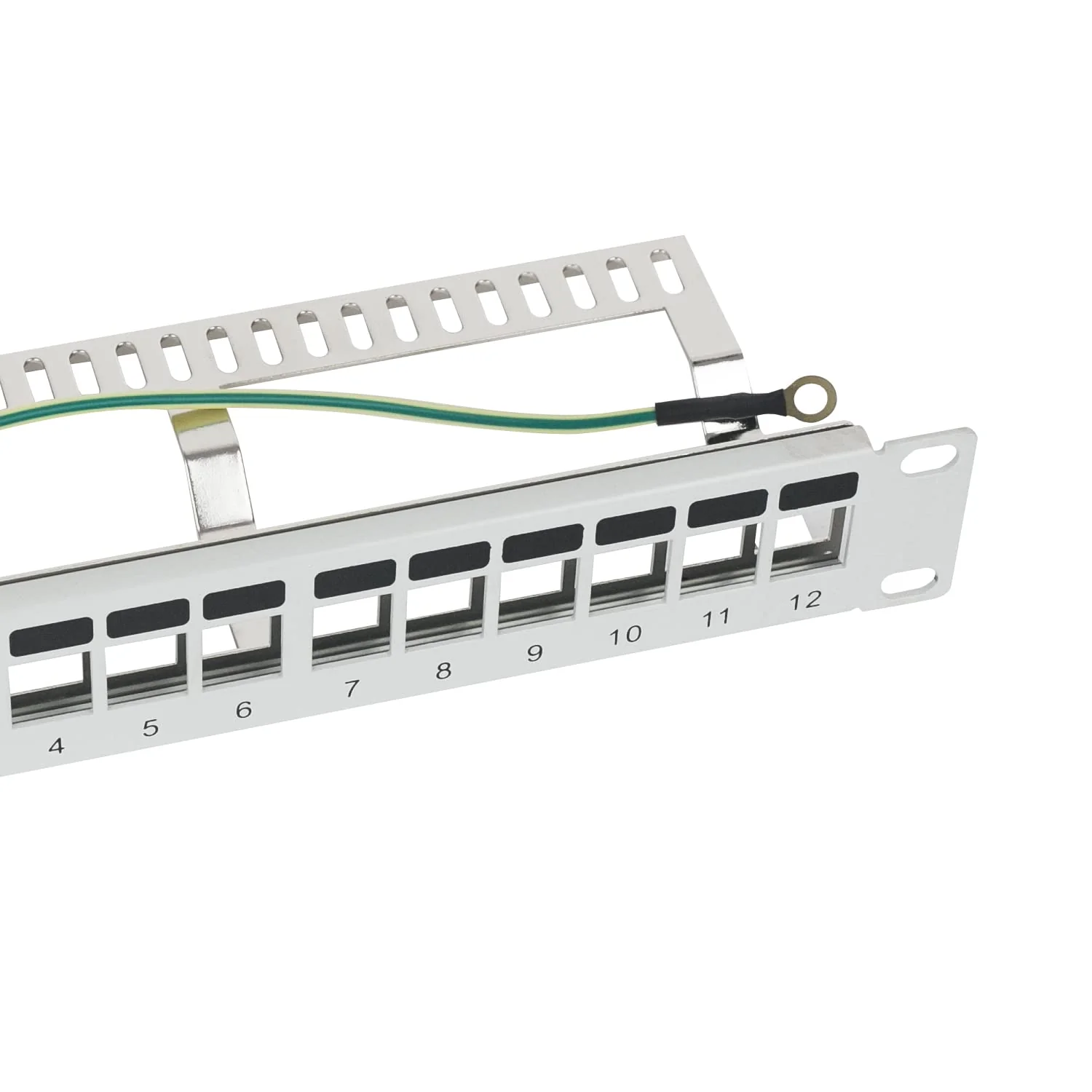 HMF 63346-07 STP Keystone Patch Panel for Server Cabinet, 10 Inch, 1 U, 12 Ports RJ45 Shielded, Light Grey STP - geschirmt - Image 2
