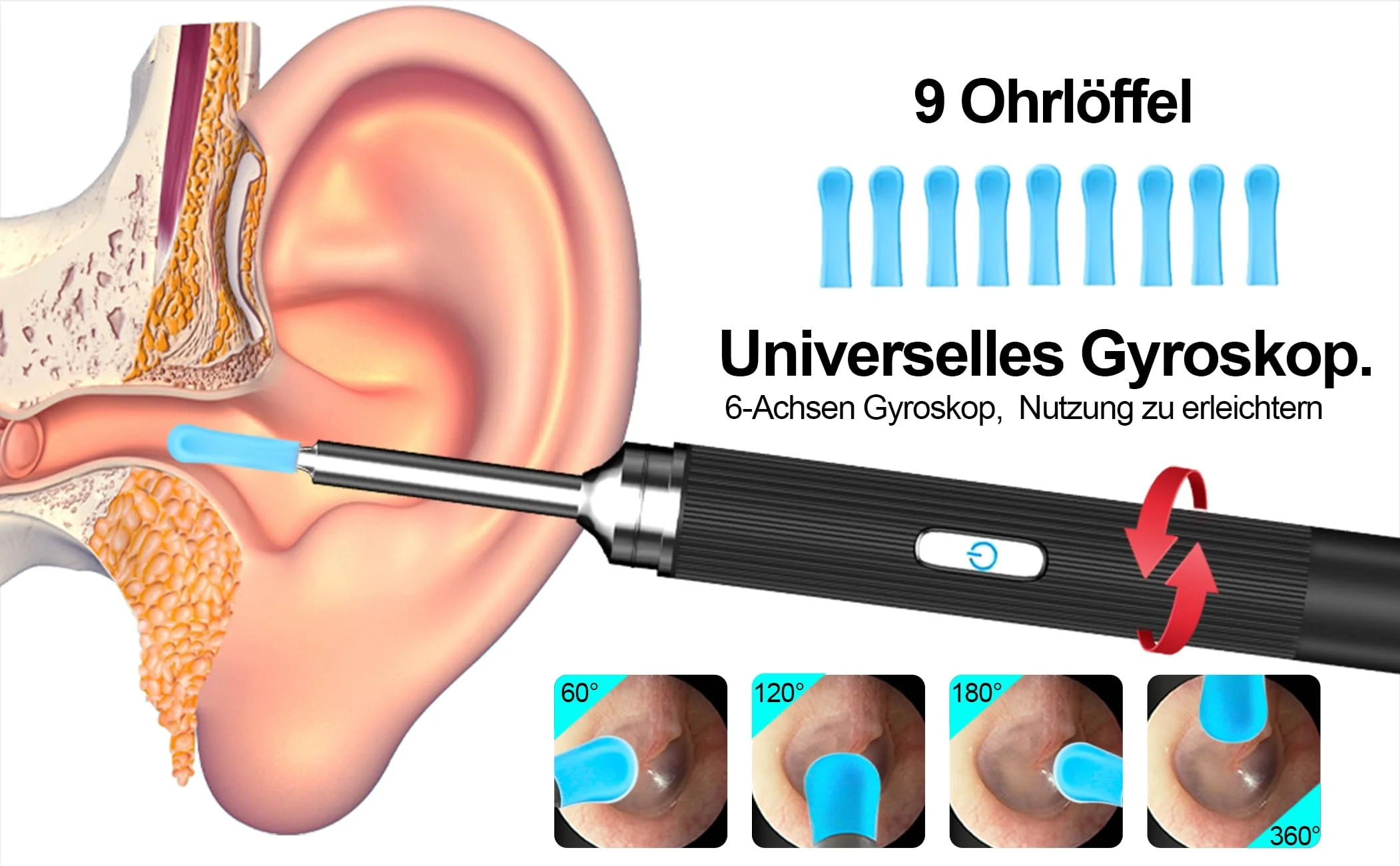 HOFENY Ear Wax Remover Otoscope, 5MP HD Ear Cleaner with 360° Wide Angle Ear Endoscope, WiFi Ear Cleaner Camera with 6 LEDs, Ear Endoscope Ear Cleaning Ear Mirror for Android/iOS/Harmony - Image 7