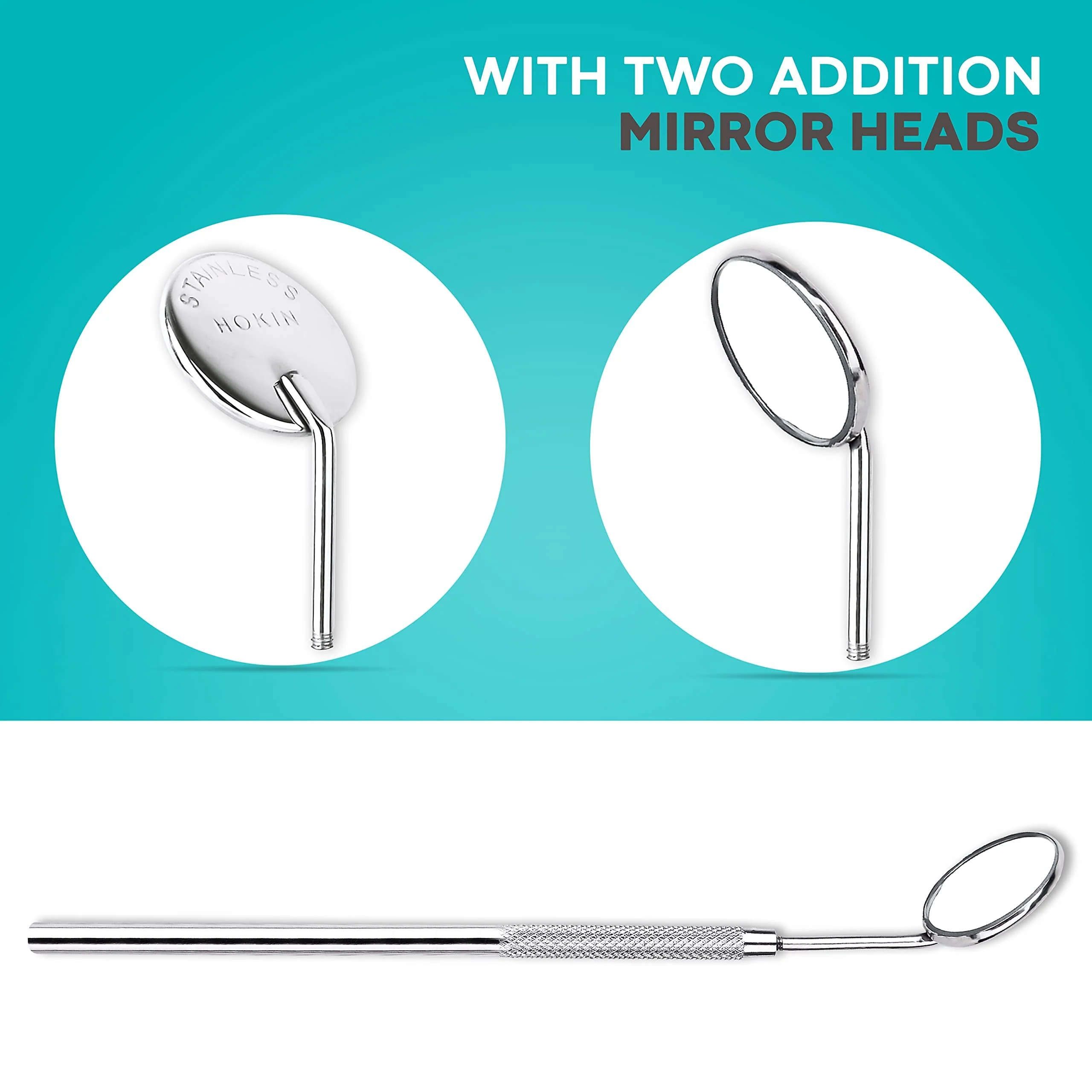 HOKIN Dental Mirror, Mouth Mirror, Dentist Tool, Stainless Steel Mouth Mirror, Dental Mirror, Mouth Tooth Inspection Mirror with Two Additional Removable Mirrors - Image 2