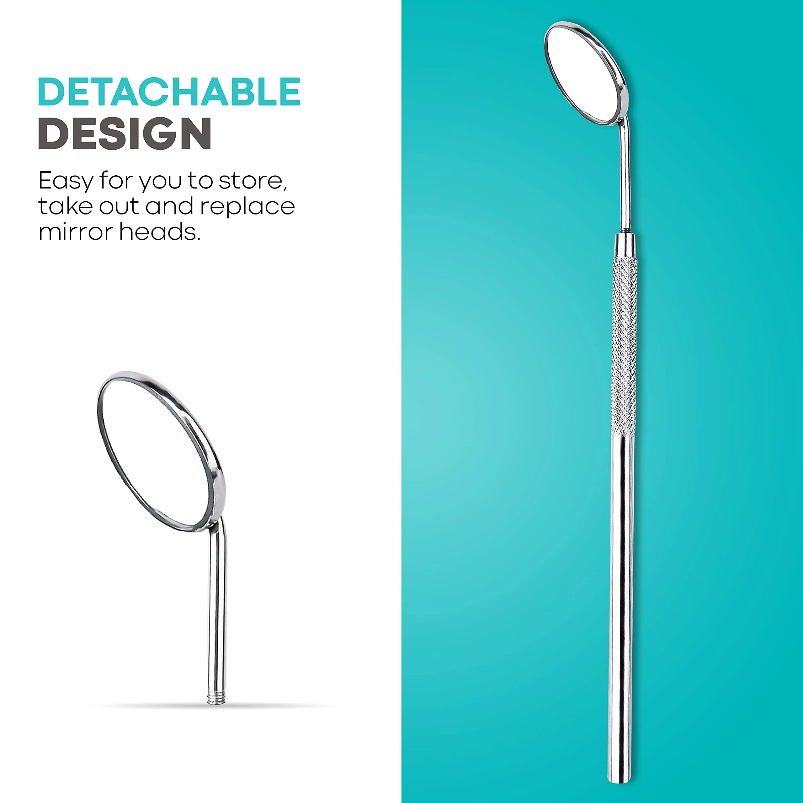 HOKIN Dental Mirror, Mouth Mirror, Dentist Tool, Stainless Steel Mouth Mirror, Dental Mirror, Mouth Tooth Inspection Mirror with Two Additional Removable Mirrors - Image 5