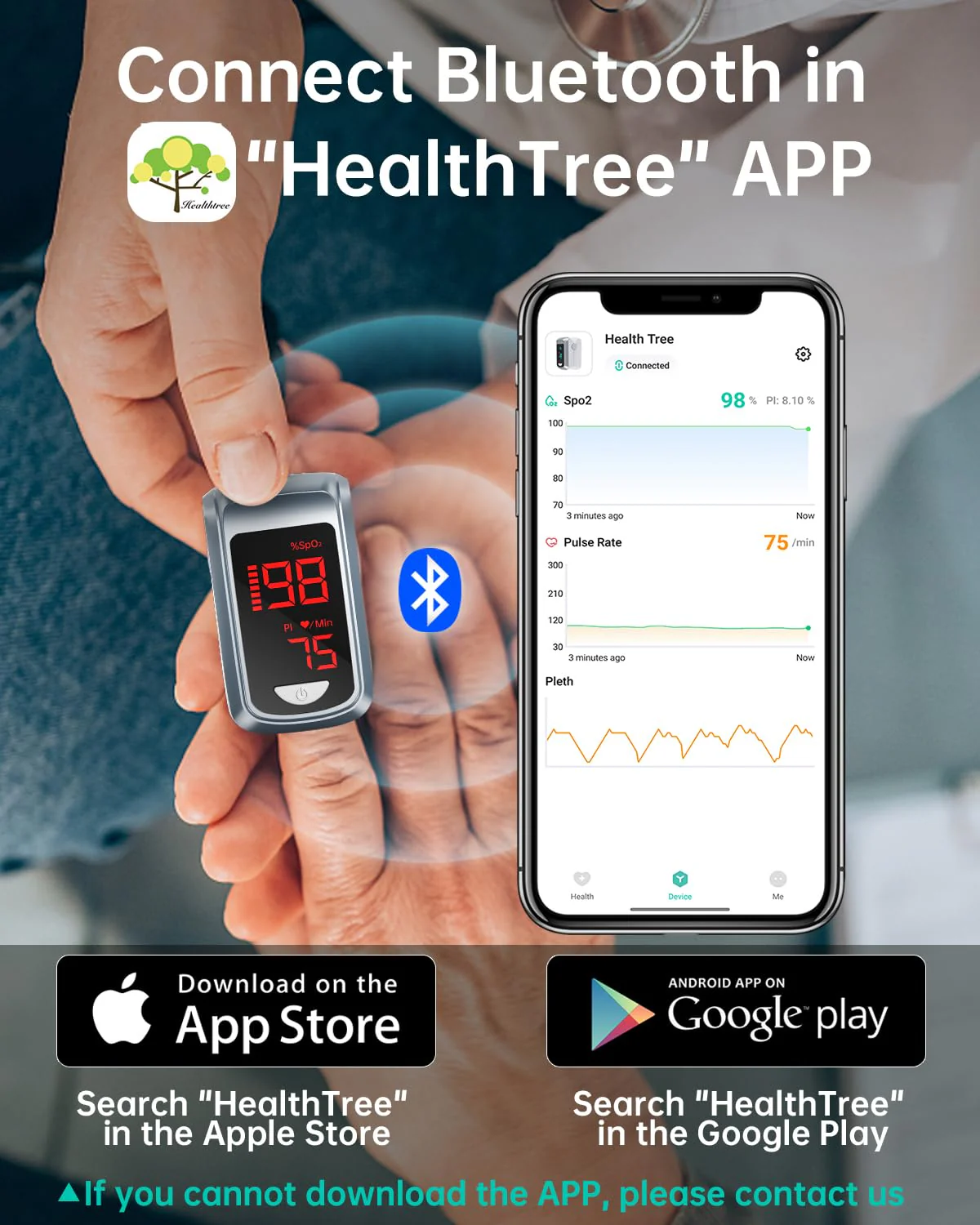 HOLFENRY Bluetooth Pulse Oximeter Finger Oximeter with App, Oxygen Saturation Meter Finger, Blood Oxygen Meter Finger for Heart Rate, Free App (Grey) gray - Image 3