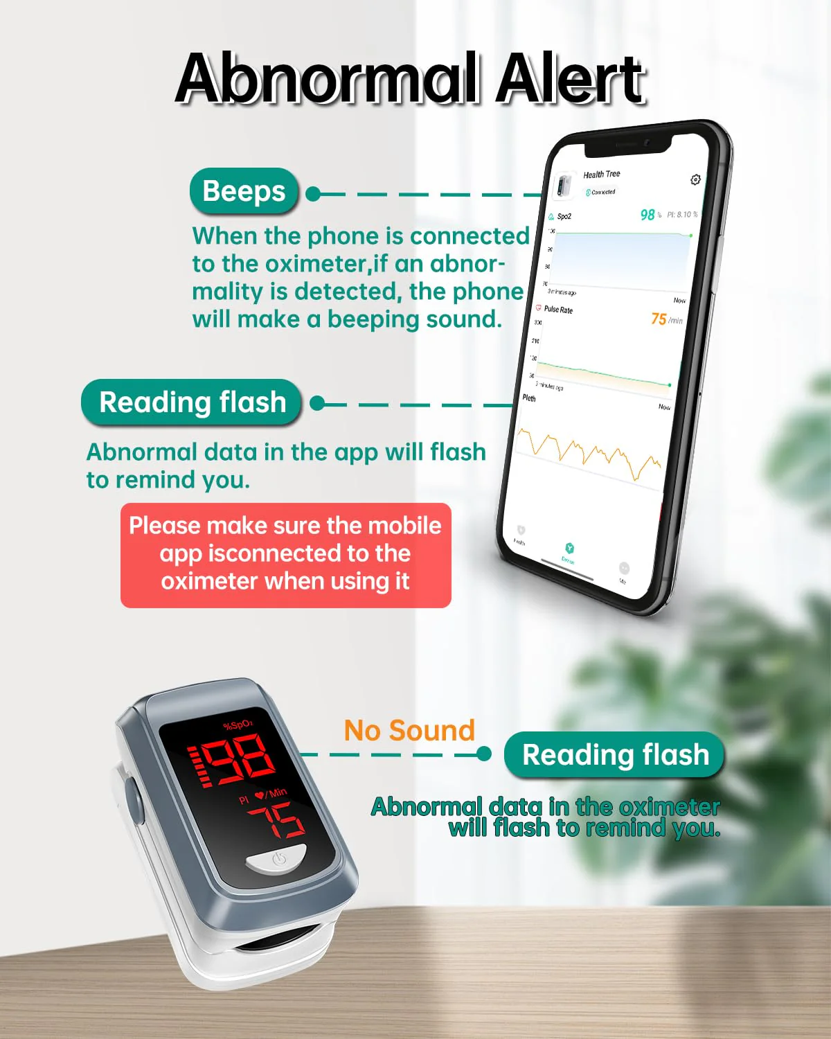 HOLFENRY Bluetooth Pulse Oximeter Finger Oximeter with App, Oxygen Saturation Meter Finger, Blood Oxygen Meter Finger for Heart Rate, Free App (Grey) gray - Image 5