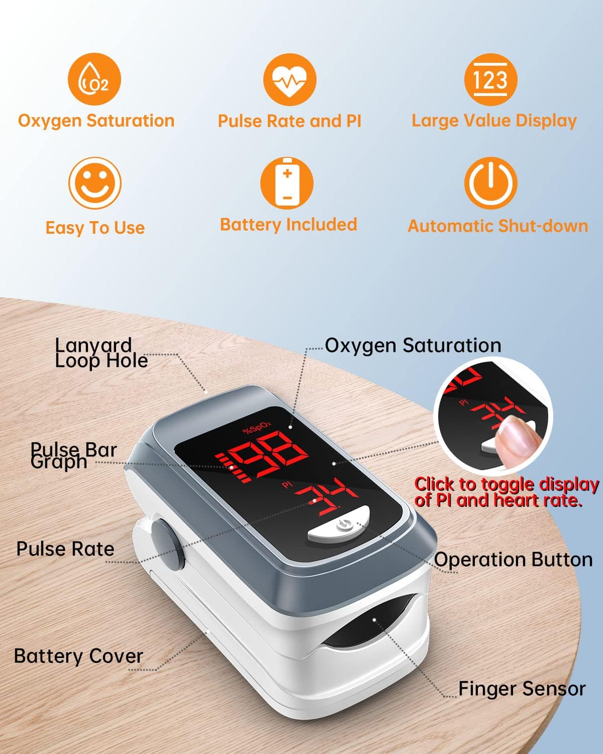 HOLFENRY Bluetooth Pulse Oximeter Finger Oximeter with App, Oxygen Saturation Meter Finger, Blood Oxygen Meter Finger for Heart Rate, Free App (Grey) gray - Image 7