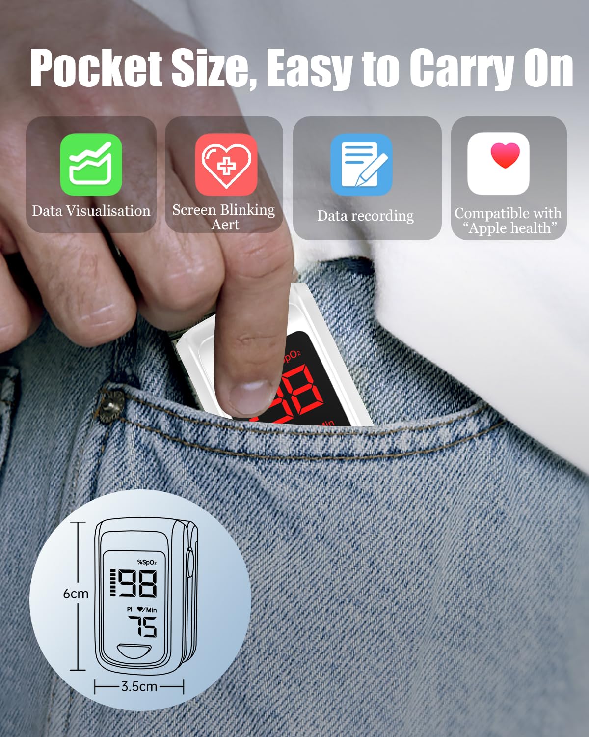 HOLFENRY Bluetooth Pulse Oximeter Finger Oximeter with App, Oxygen Saturation Meter Finger, Blood Oxygen Meter Finger for Heart Rate, Free App (Grey) gray - Image 9