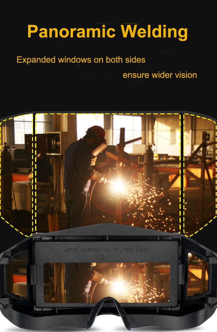 Holiberty Panoramic View Welding Glasses Solar Powered Auto Darkening Welding Lens Safety Eye Protection Goggles Weld Tool Black - Image 2