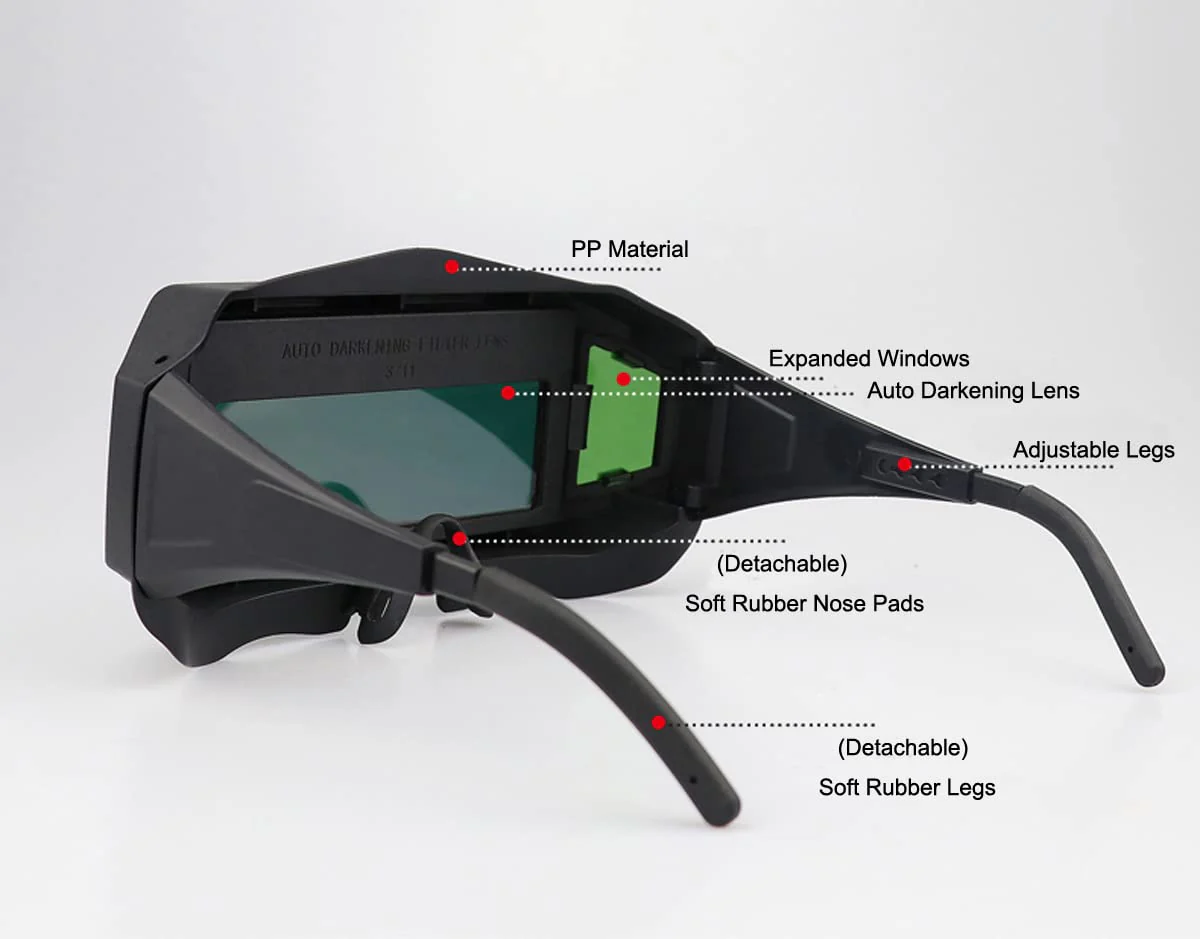 Holiberty Panoramic View Welding Glasses Solar Powered Auto Darkening Welding Lens Safety Eye Protection Goggles Weld Tool Black - Image 3