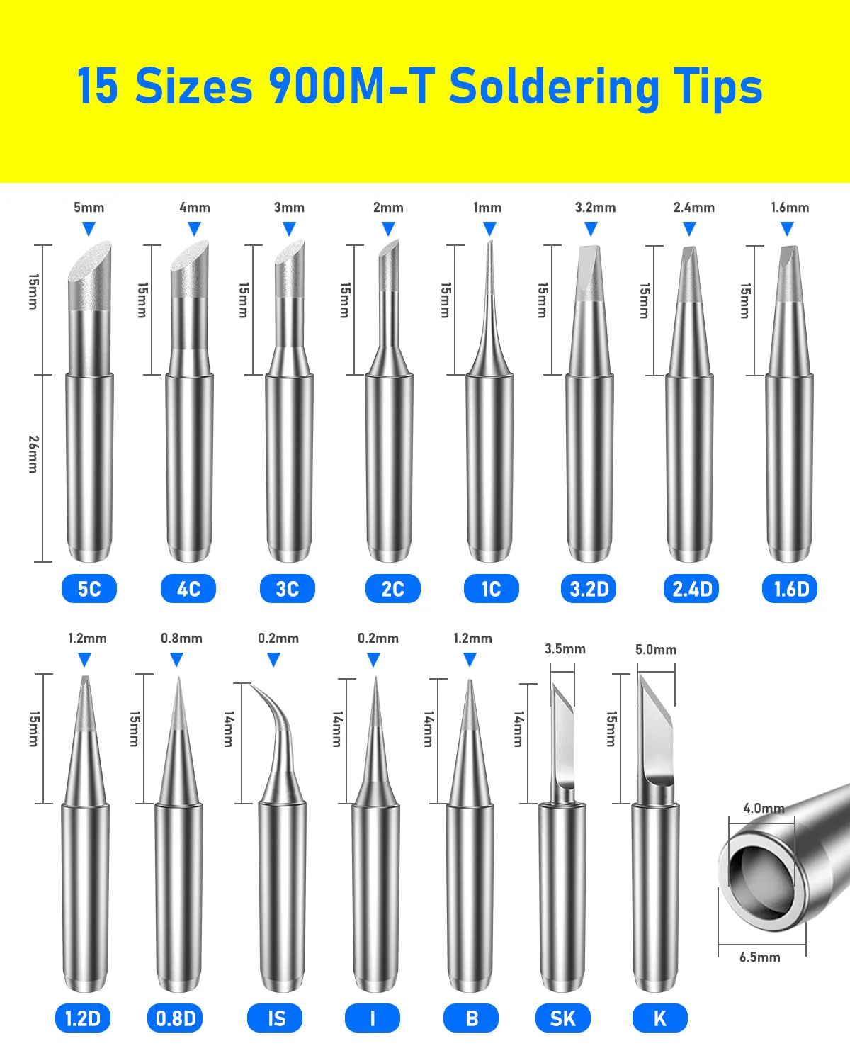 HOLMOL Pack of 15 Soldering Tips, 900 m, Copper Soldering Iron Tips with Welding Sleeve, Soldering Tips Set 900M-T, Soldering Tips with Welding Sleeve, Replacement Soldering Tips for Soldering - Image 2
