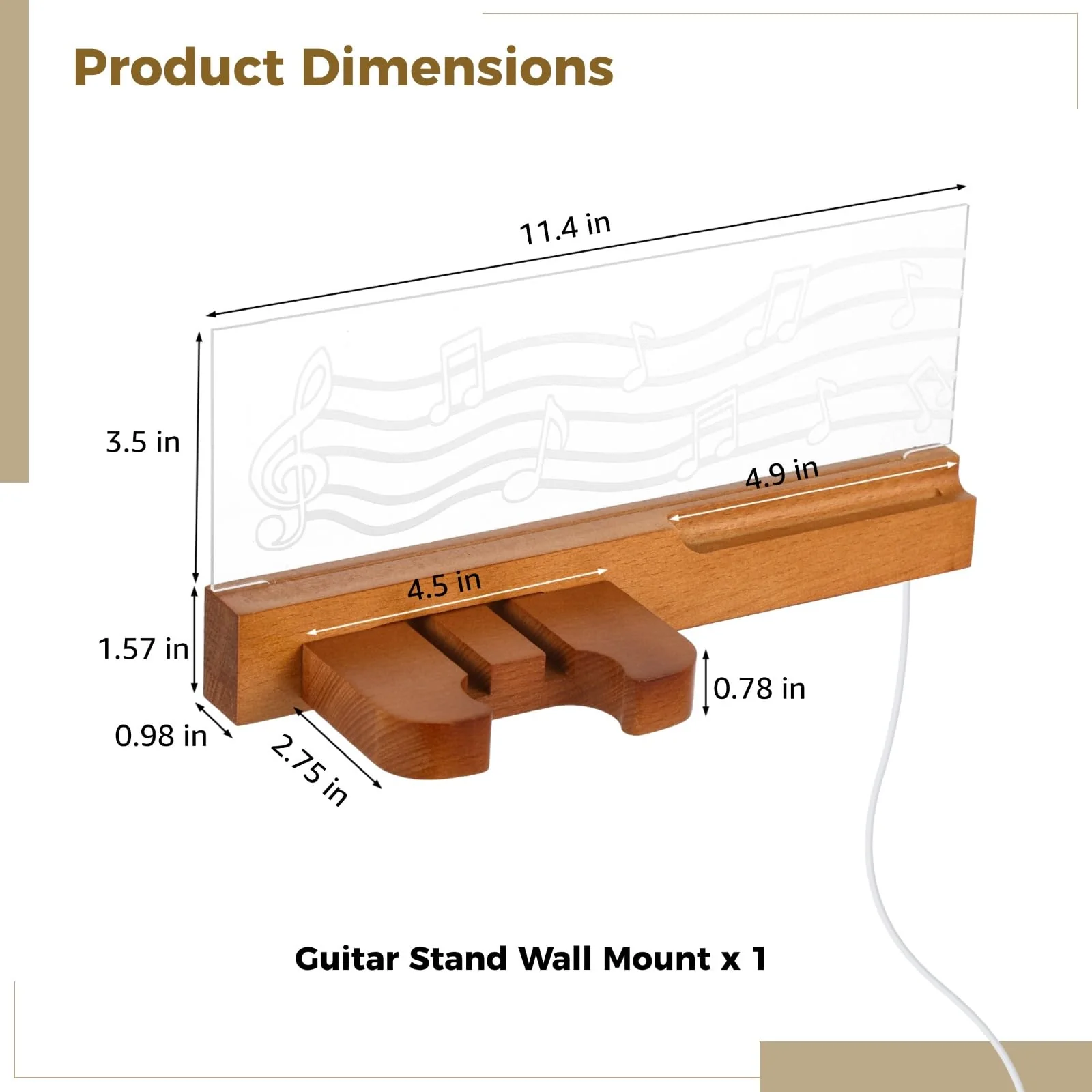 Homaisson Guitar Wall Mount Stand with LED Lights - Wooden Guitar Hanger Shelf with Pick Organizer for Acoustic Electric Guitar Bass, Music Gifts for Men Guitar Players Boyfriend - Image 4