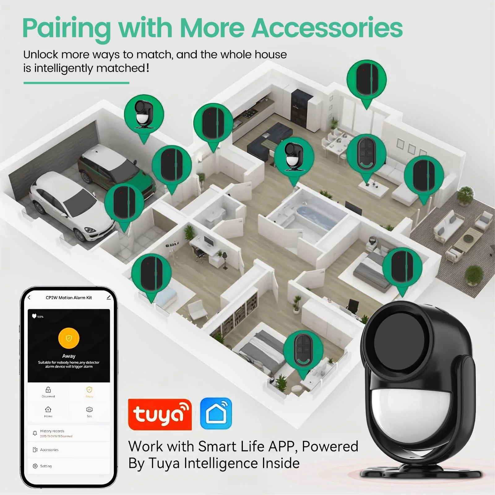 Home Alarm System，2.4G WiFi PIR Motion Sensor Alarm, Wireless DIY Smart Door/Window Alarm for Home Security with Phone APP Alert 4-Piece Kit（2Door Window Sensor），for House Apartment Office,Black Black-WiFi - Image 7