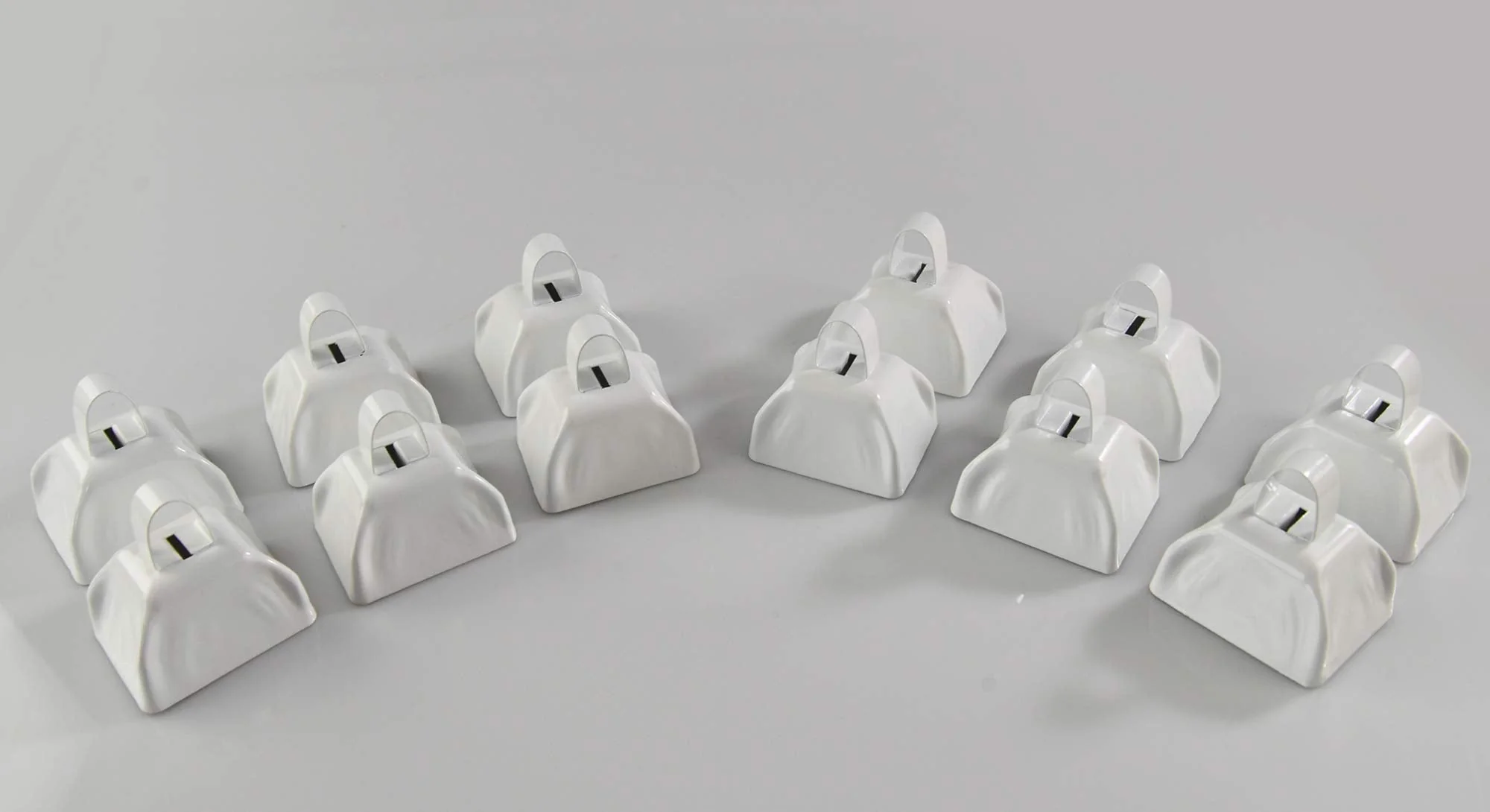 HOME-X Set of 12 Cowbells, Sporting Event Bells, Cheering Bells, Party Noise Makers, School, Reception Desk, Counter Bell, White, 3” L x 2 3/8” W x 3” H - Image 5