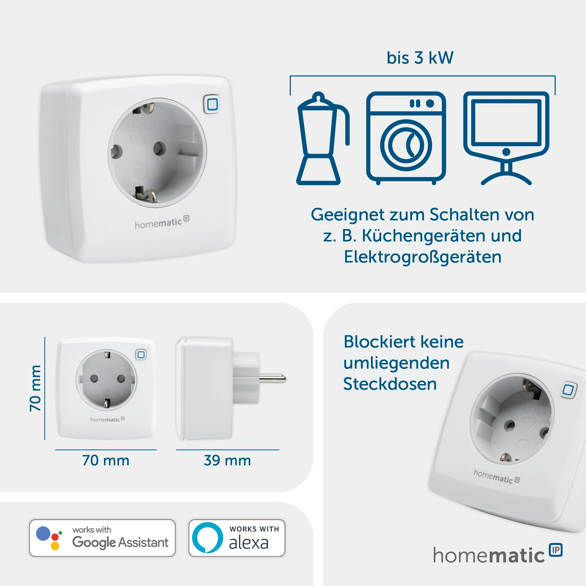 Homematic IP Smart Home Switch Socket, Digital Adapter Plug Controls Lights or Electrical Devices via the App, Alexa & Google Assistant, Energy Saving, 157338A0 Switch only - Image 6