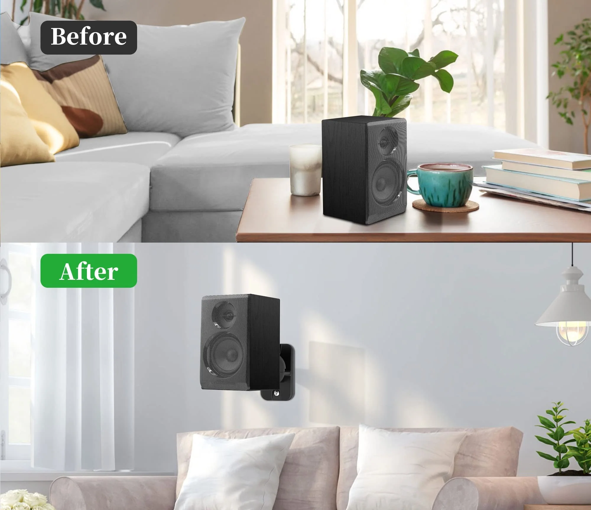 HomeMount Speaker Wall Mount Brackets - Surround Speaker Wall Mounts Kit, Bookshelf Speaker Wall Screws Mounts, Hold up to 8 lbs, 2 Pack, Black 2P-Black - Image 2