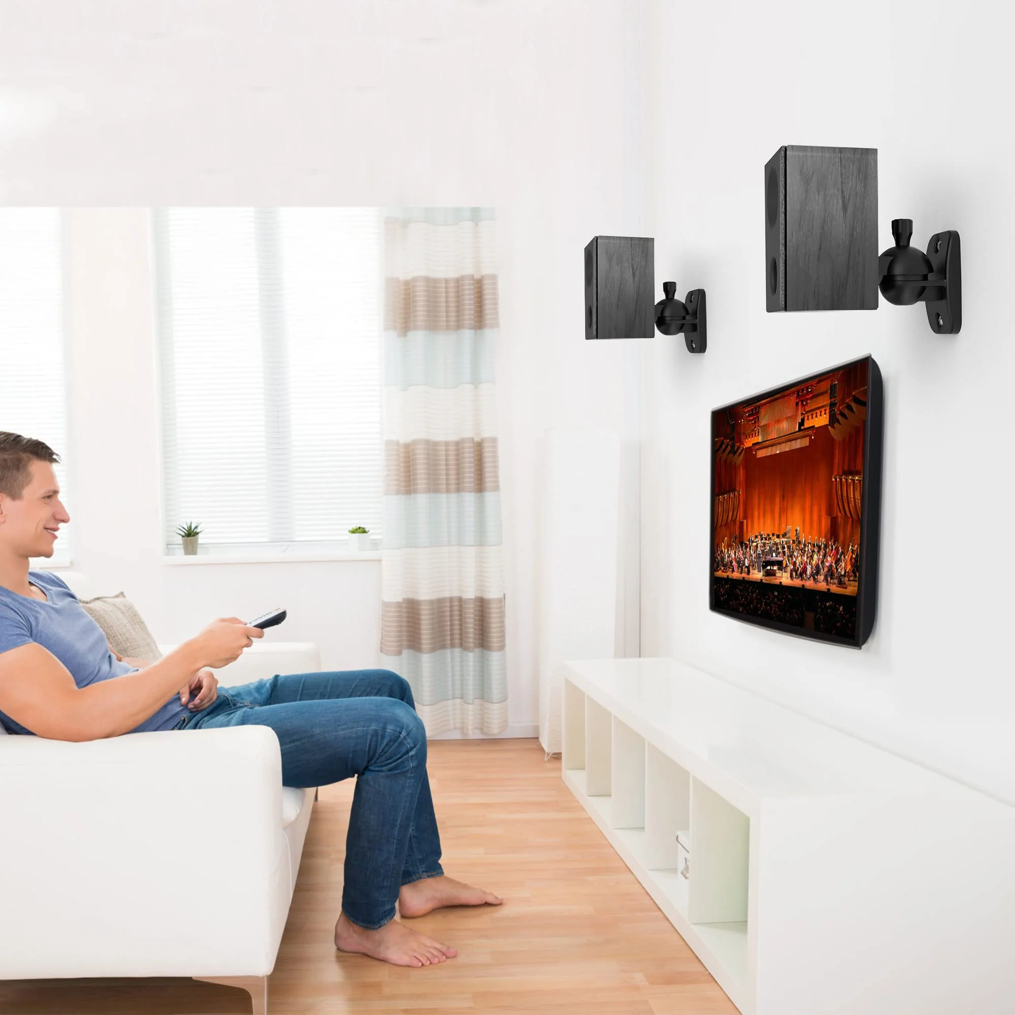 HomeMount Speaker Wall Mount Brackets - Surround Speaker Wall Mounts Kit, Bookshelf Speaker Wall Screws Mounts, Hold up to 8 lbs, 2 Pack, Black 2P-Black - Image 7
