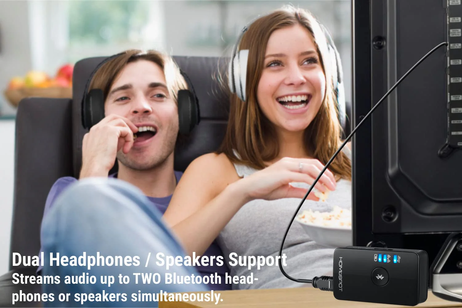 HomeSpot Bluetooth 5.3 Audio Transmitter for TV - aptX Low Latency, Dual Stream, Optical/RCA/3.5mm Audio Adapter - Image 4