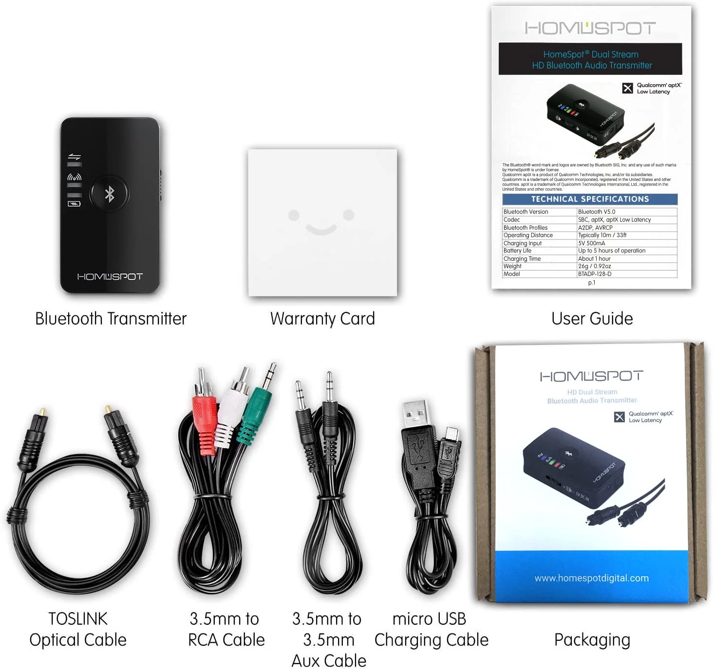 HomeSpot Bluetooth 5.3 Audio Transmitter for TV - aptX Low Latency, Dual Stream, Optical/RCA/3.5mm Audio Adapter - Image 5
