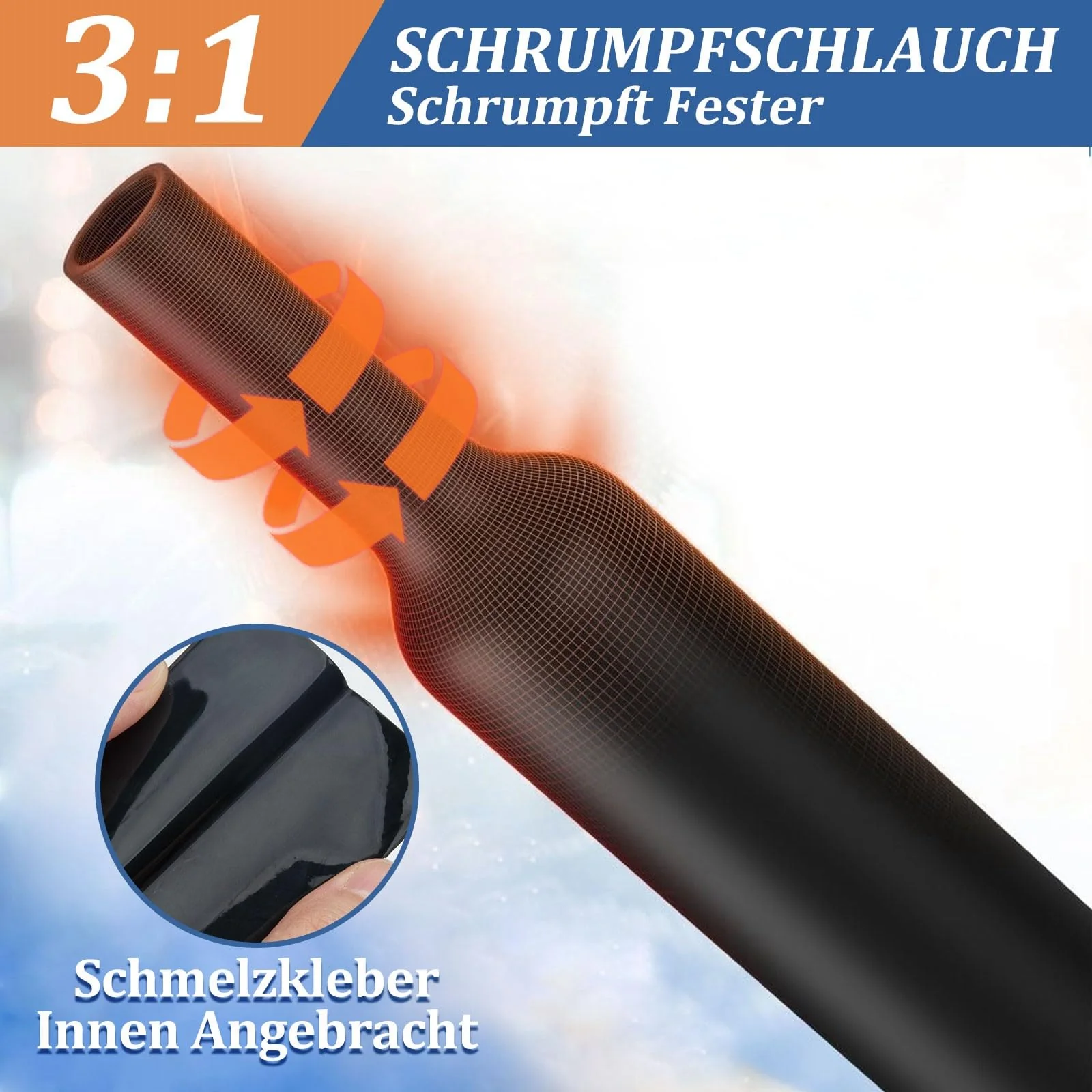 HONZUEN Heat Shrink Tube with Adhesive, Heat Shrink Tube Set, Black, Heat Shrink Tubes, Waterproof Polyolefin, Shrinkage Rate 3:1 for Insulating Cables, Soldered Connections (Diameter 30 mm, 25 mm, 20 - Image 3