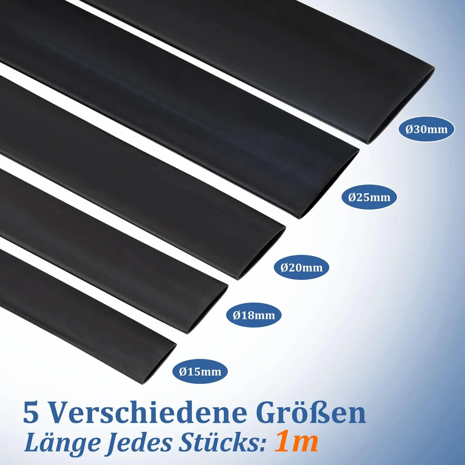 HONZUEN Heat Shrink Tube with Adhesive, Heat Shrink Tube Set, Black, Heat Shrink Tubes, Waterproof Polyolefin, Shrinkage Rate 3:1 for Insulating Cables, Soldered Connections (Diameter 30 mm, 25 mm, 20 - Image 5